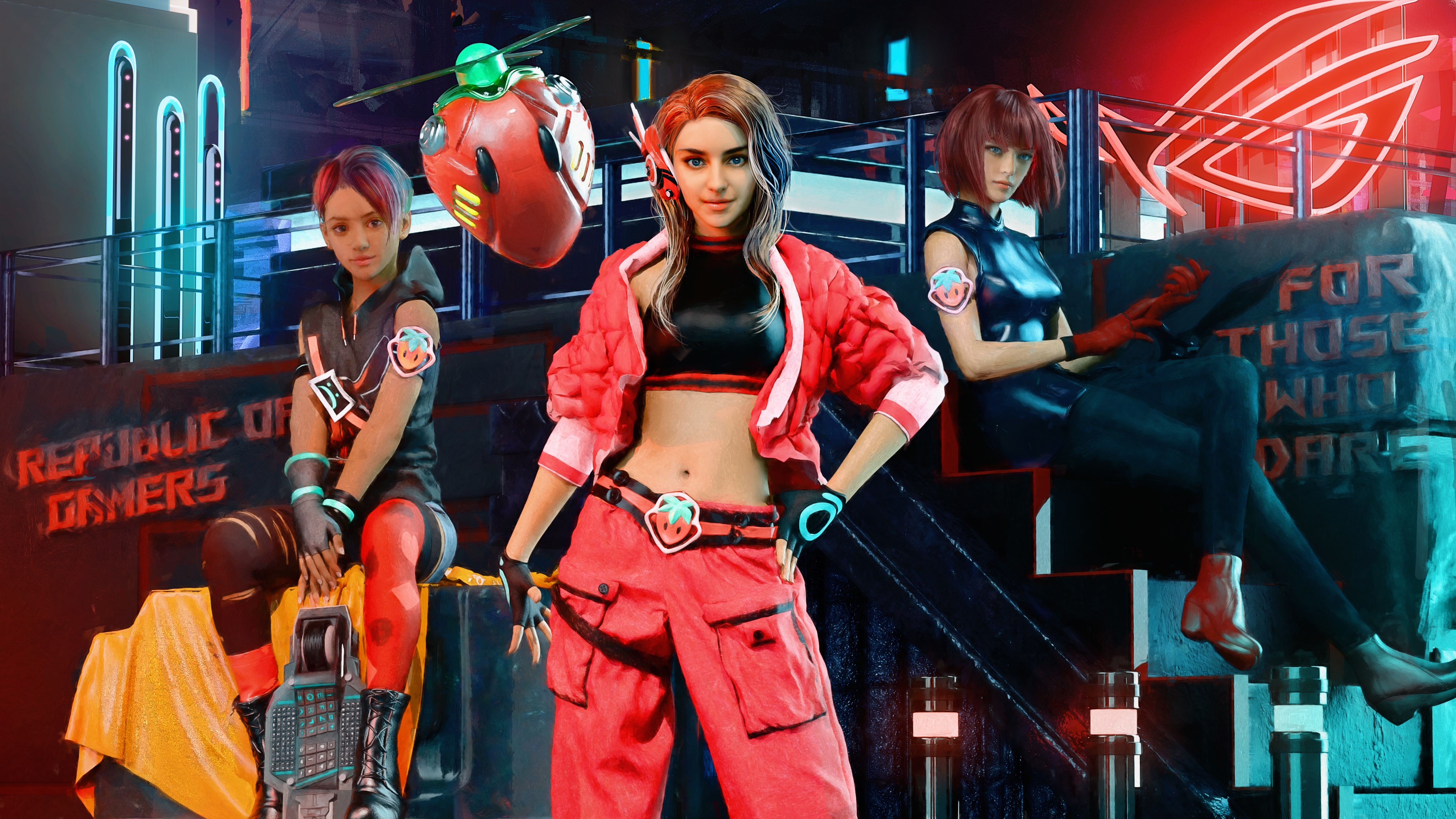 Republic of Gamers girls with ROG logo HD Wallpaper