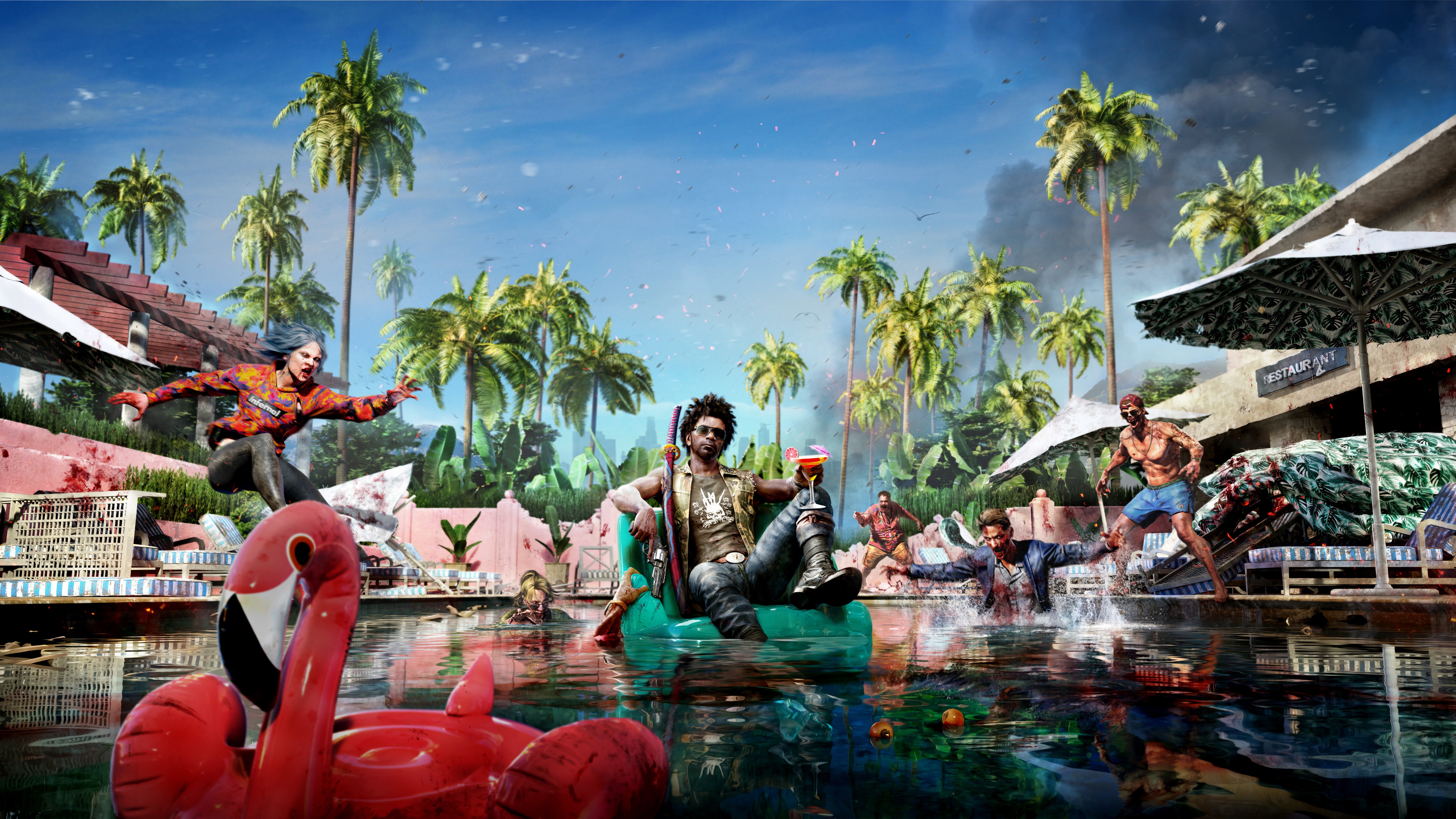 Dead Island 2 zombies in a pool HD Wallpaper