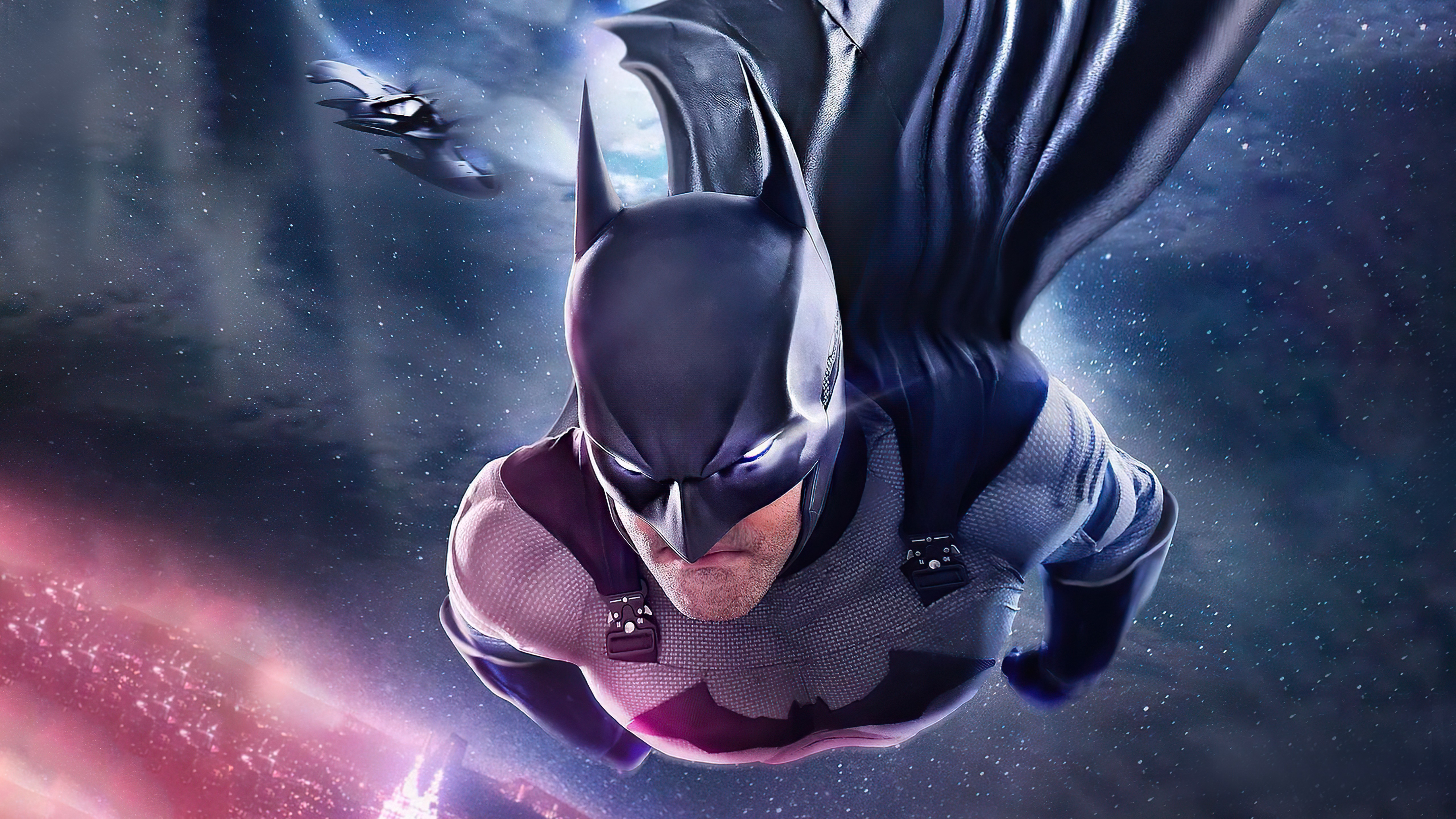 Batman flying with Batwing in space HD Wallpaper