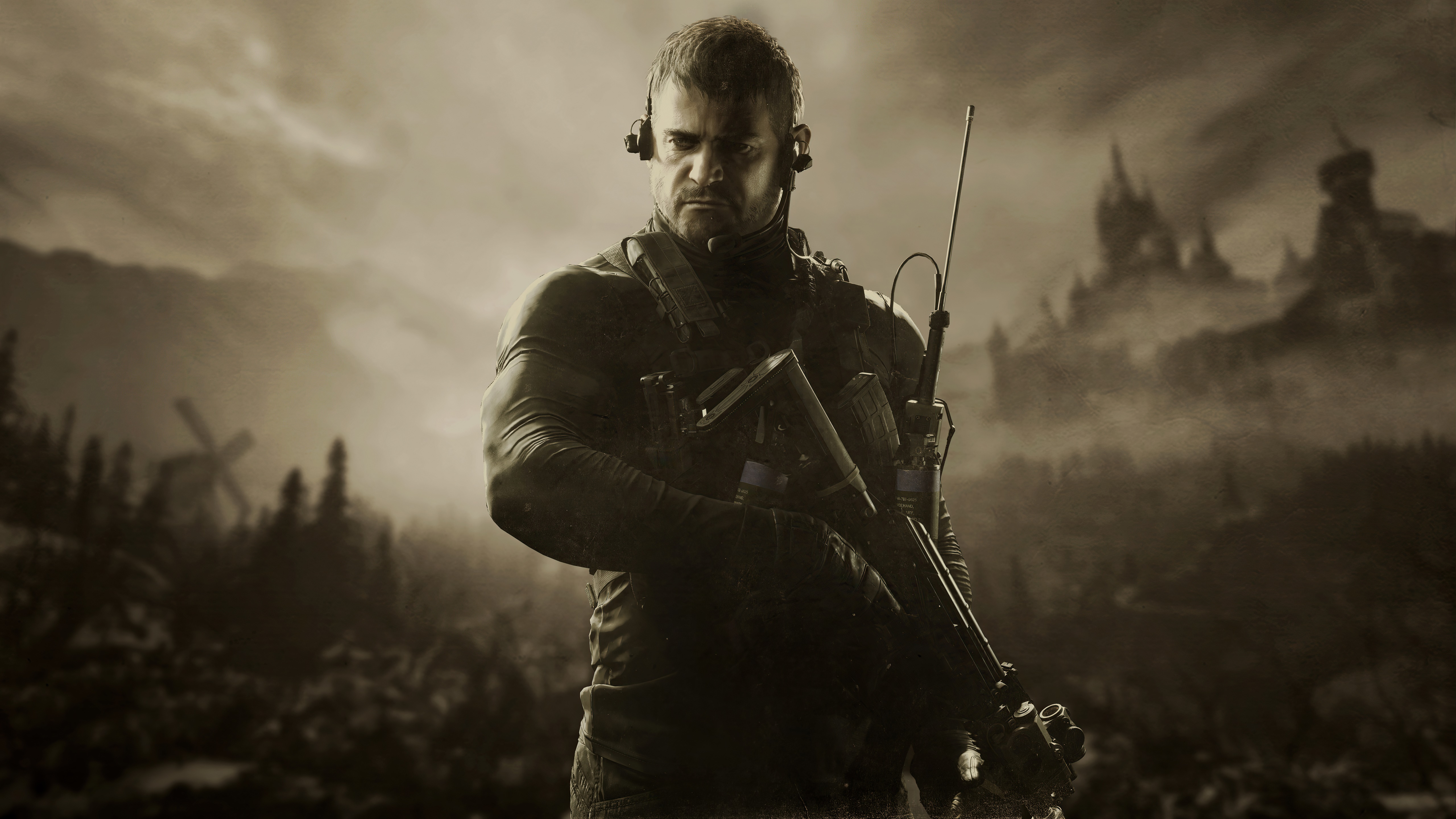 Chris Redfield from Resident Evil Village in sepia tone HD Wallpaper