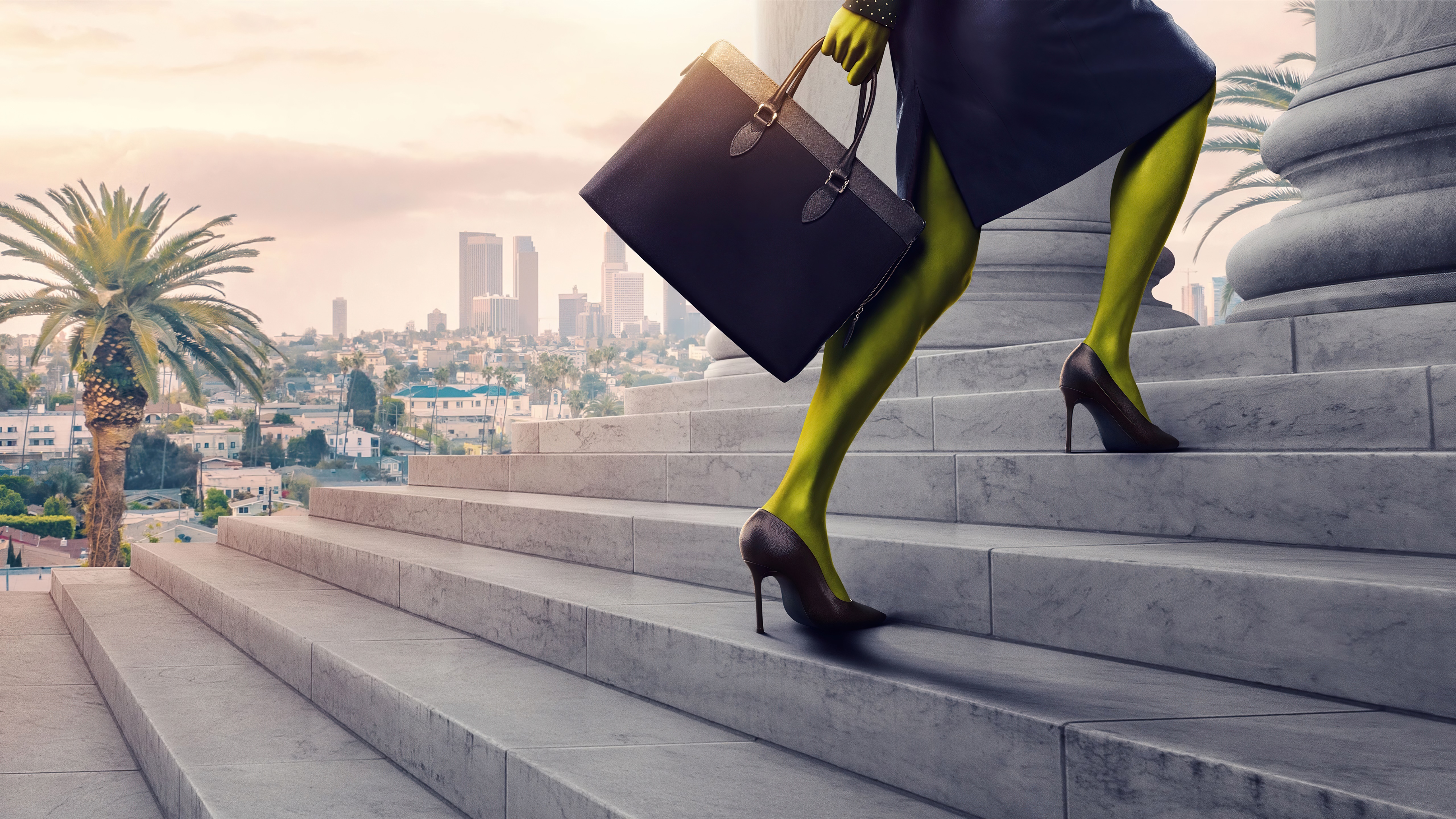 She-Hulk from Marvel Attorney at Law walking up stairs HD Wallpaper