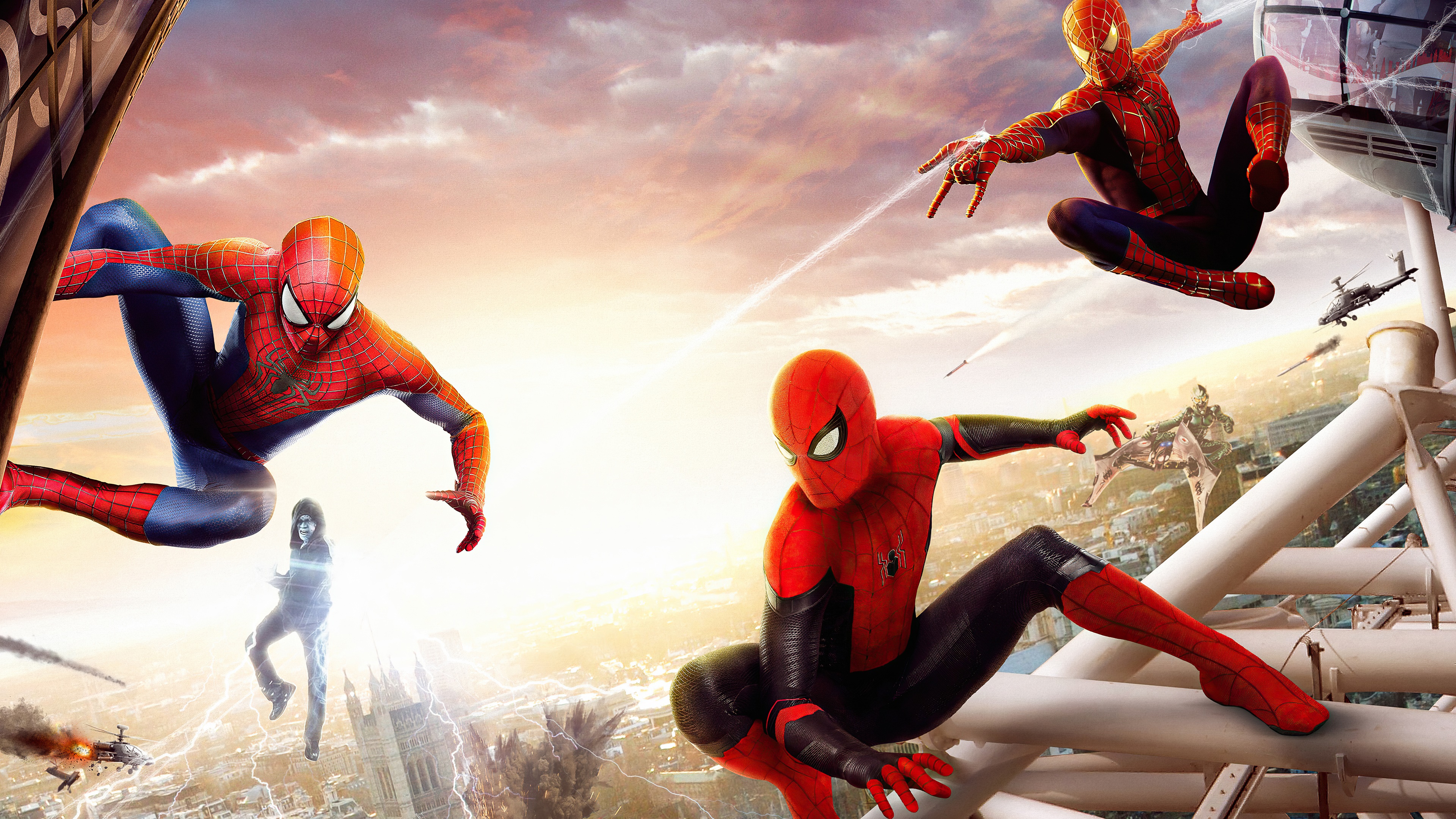 Spider-Man: No Way Home - Three Spider-Men in Action HD Wallpaper