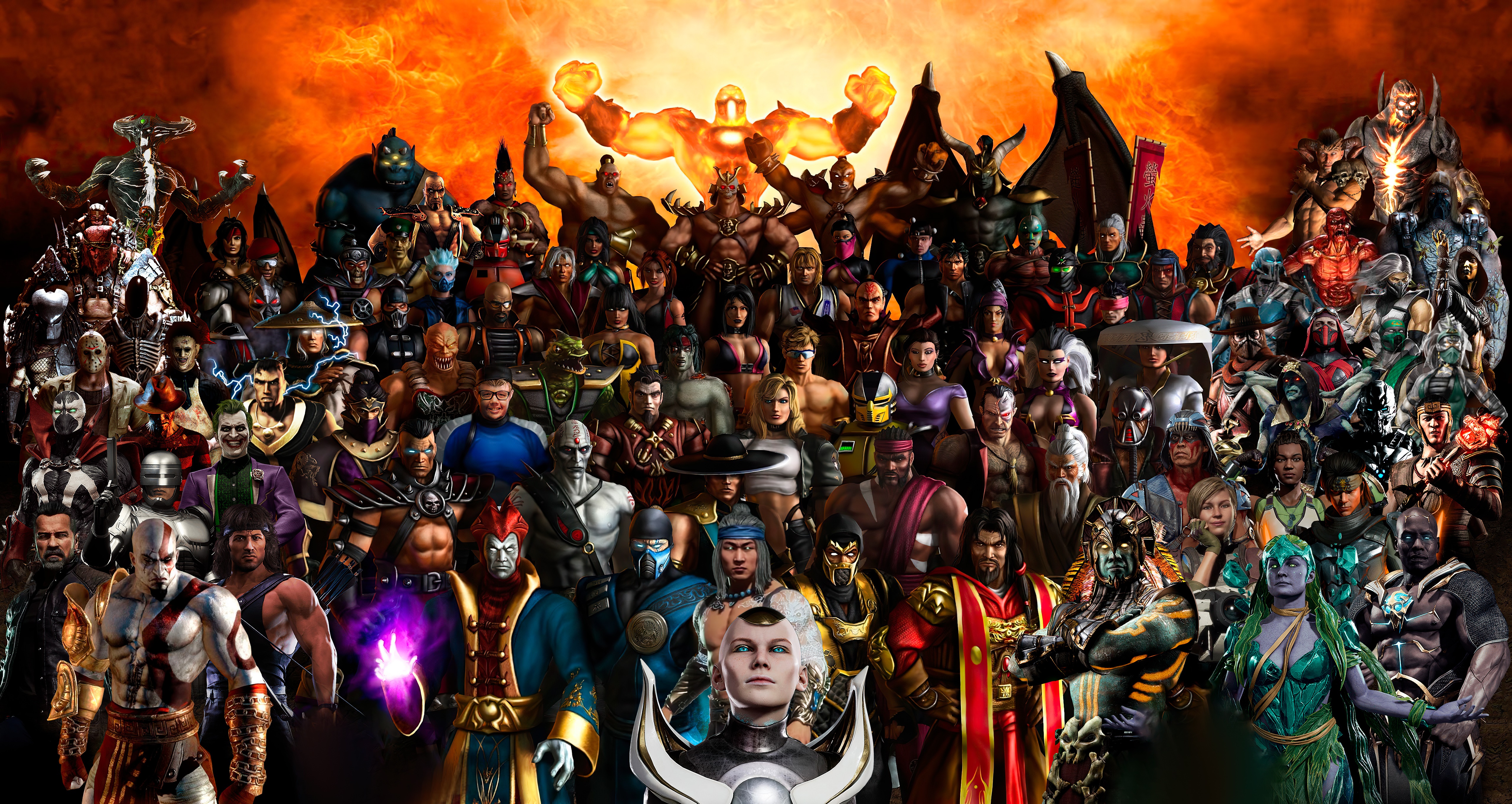 Mortal Kombat characters in front of fiery background HD Wallpaper