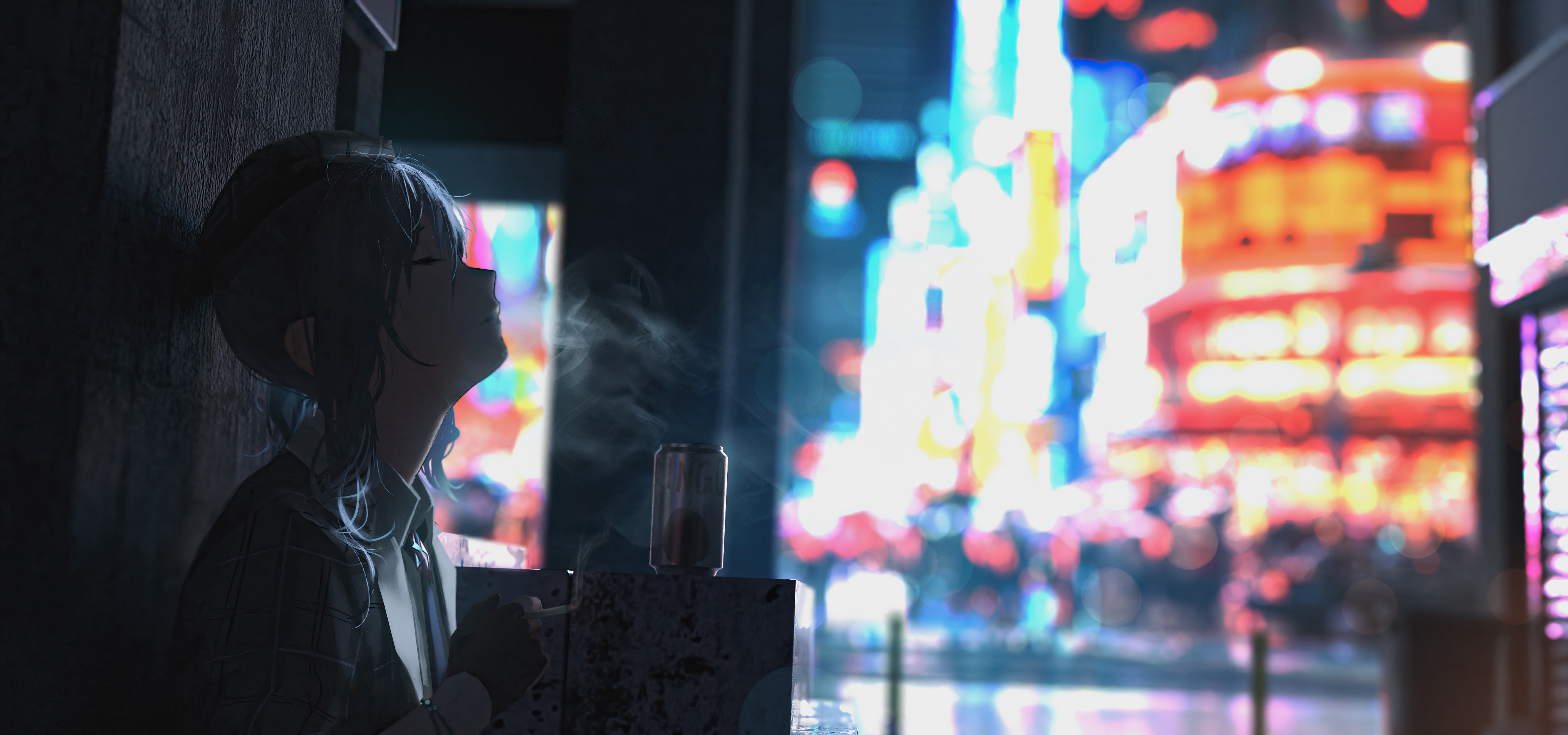 Girl smoking in a city at night HD Wallpaper