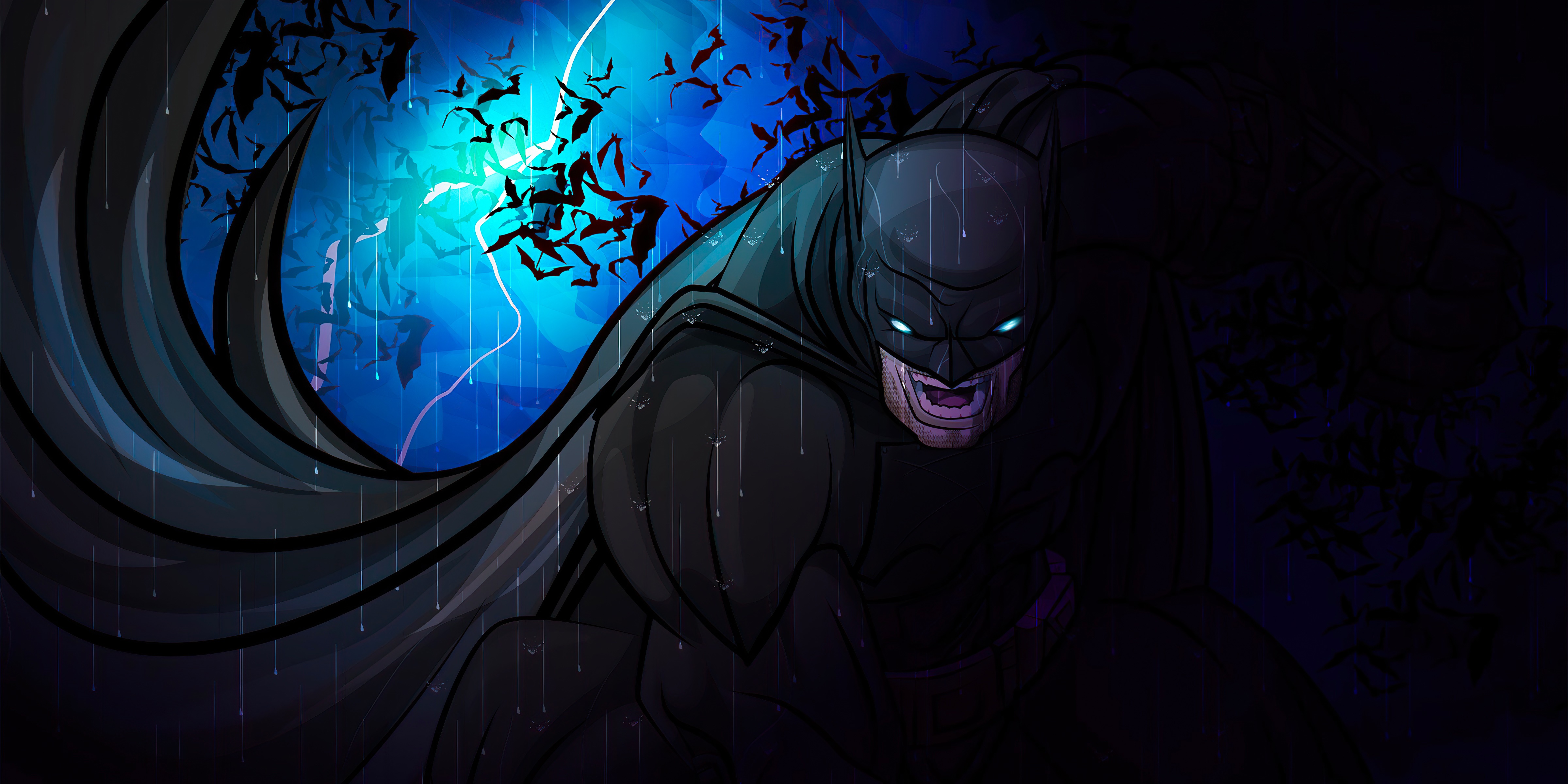 Batman in the rain with bats HD Wallpaper