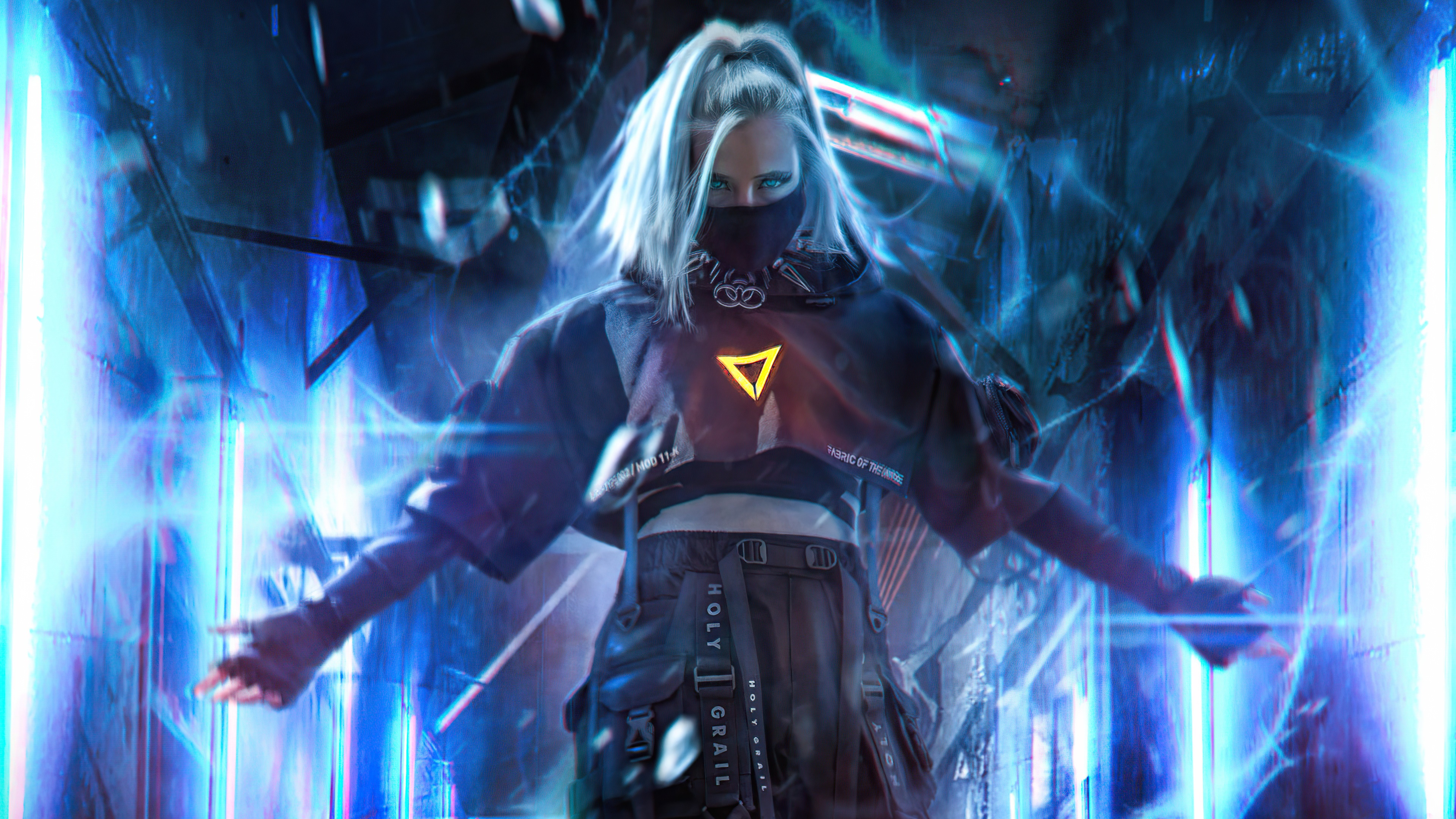 Woman with neon lights and futuristic clothing HD Wallpaper