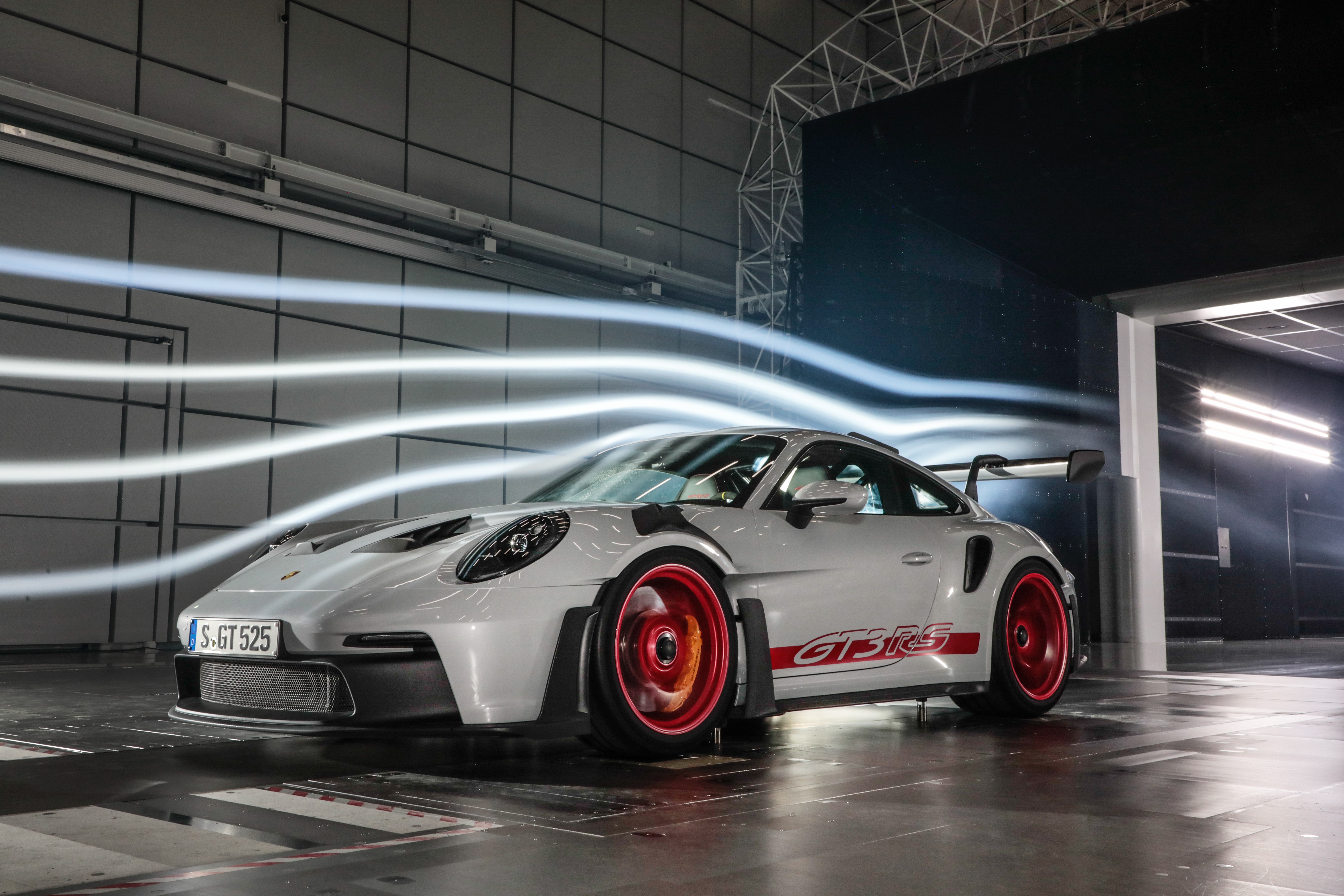 Porsche 911 GT3 RS in wind tunnel HD Wallpaper