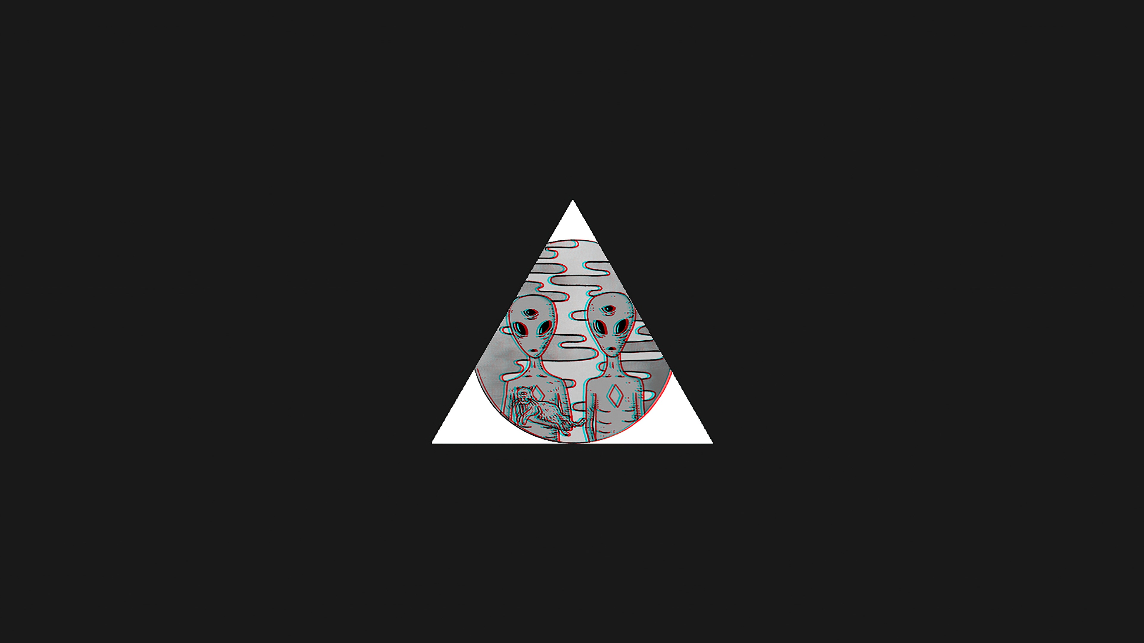 Two aliens inside a triangle with a glitch effect HD Wallpaper