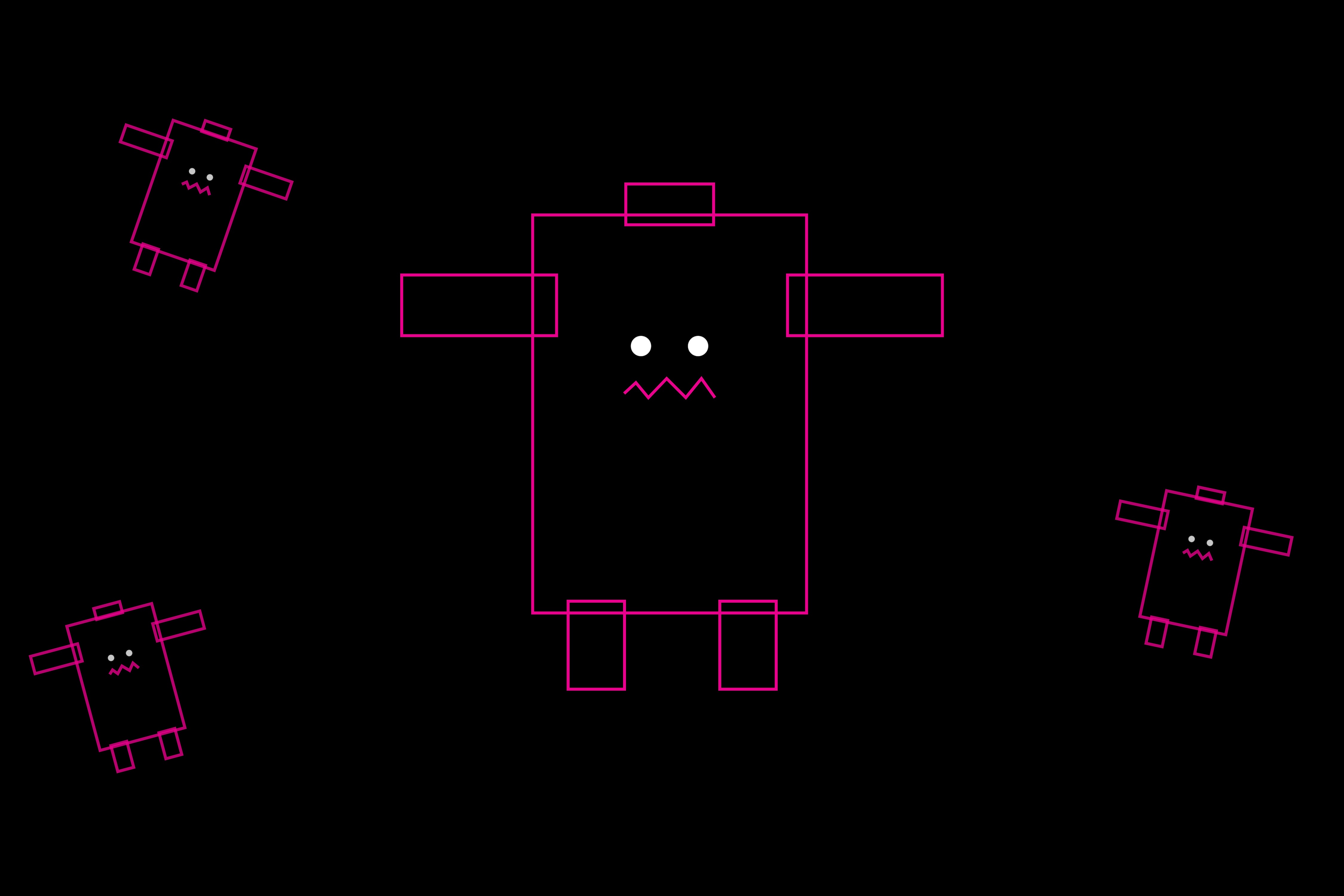 Minimalist pink robots on black background HD Wallpaper
