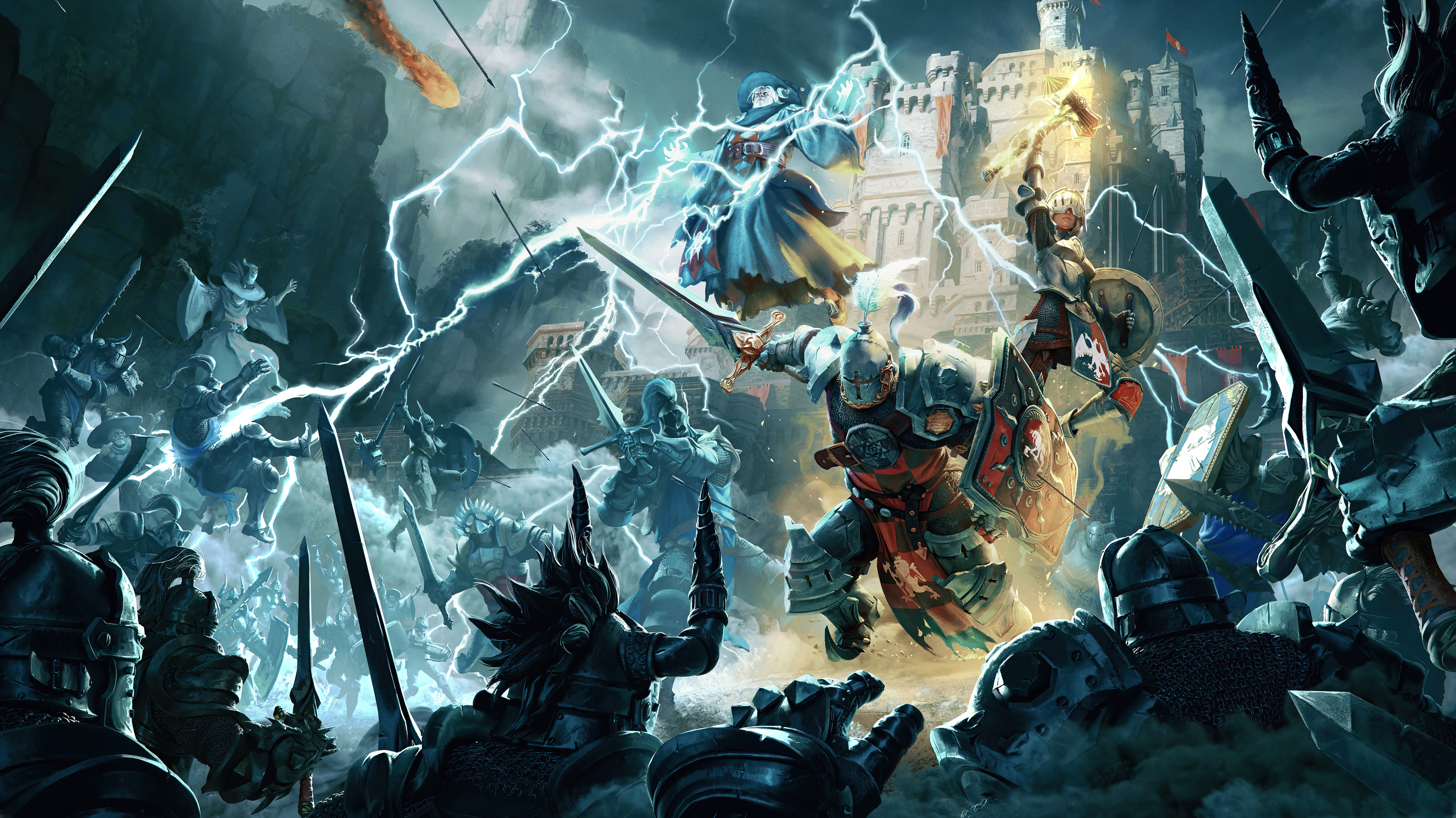 Fantasy battle with knights and wizards HD Wallpaper