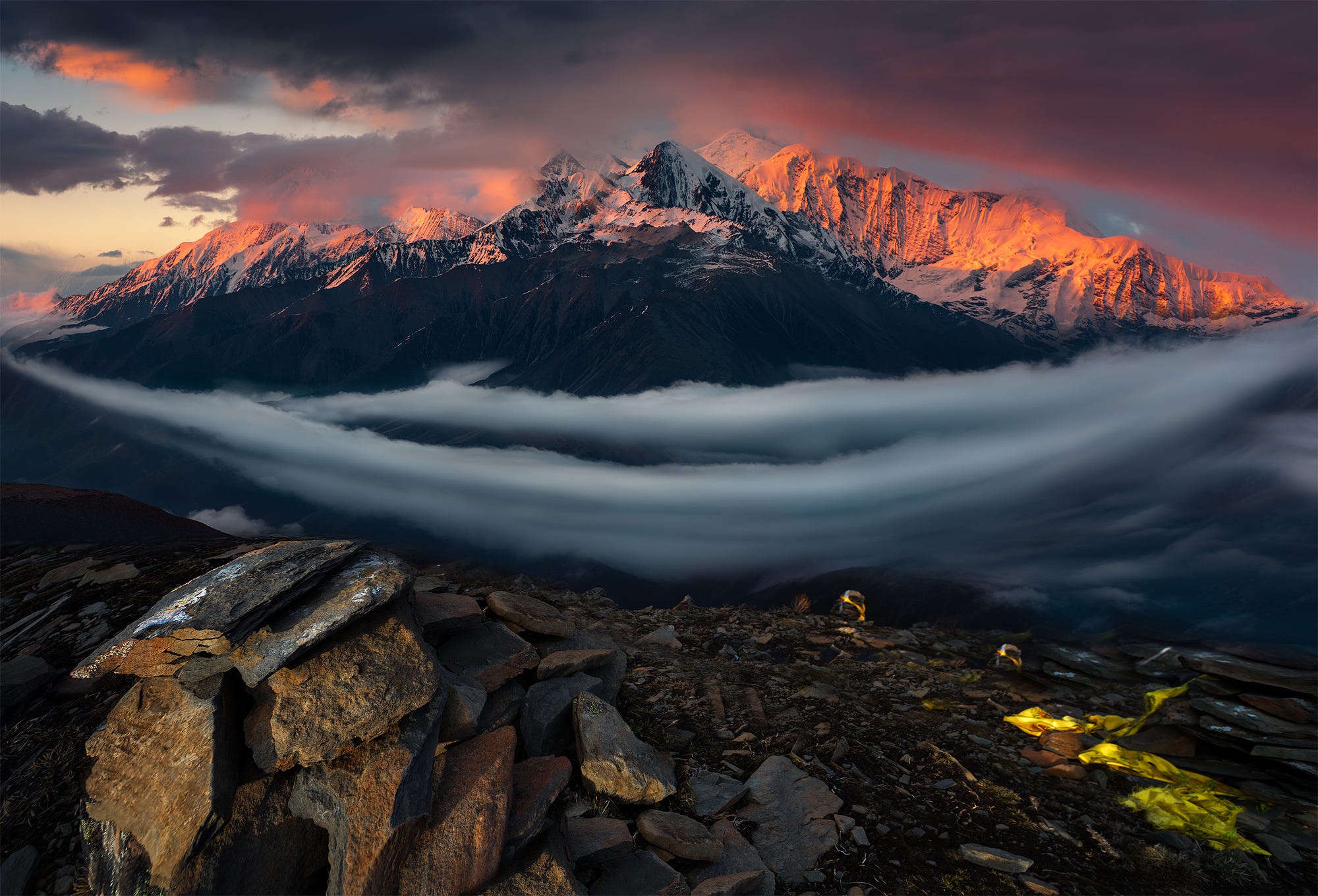 Golden Mountains Above a Sea of Clouds HD Wallpaper