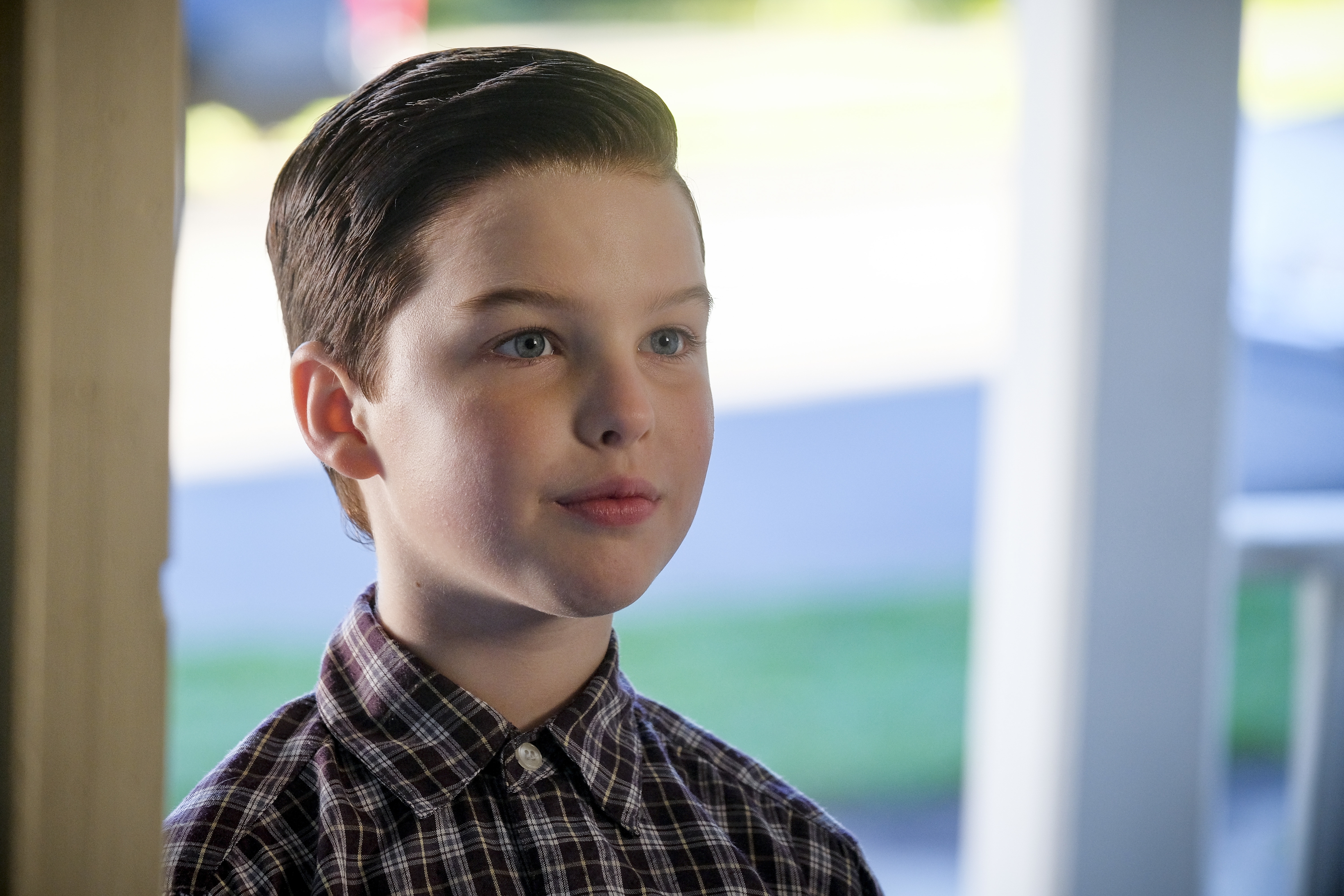 Young Sheldon Cooper in plaid shirt HD Wallpaper
