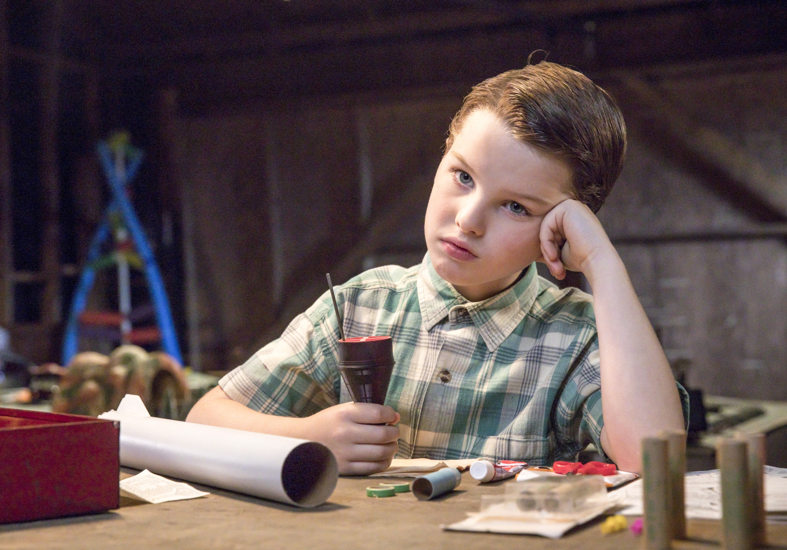 Young Sheldon bored with a project HD Wallpaper