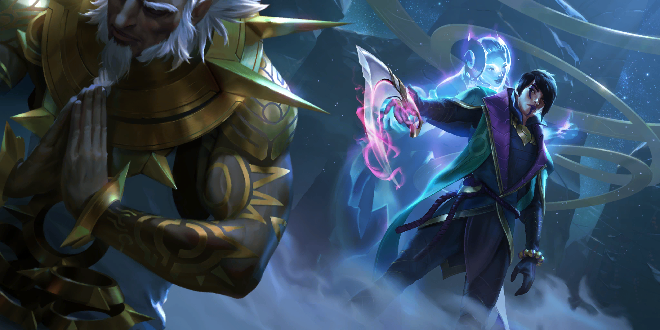 Aphelios and Golden Warrior in Legends of Runeterra HD Wallpaper