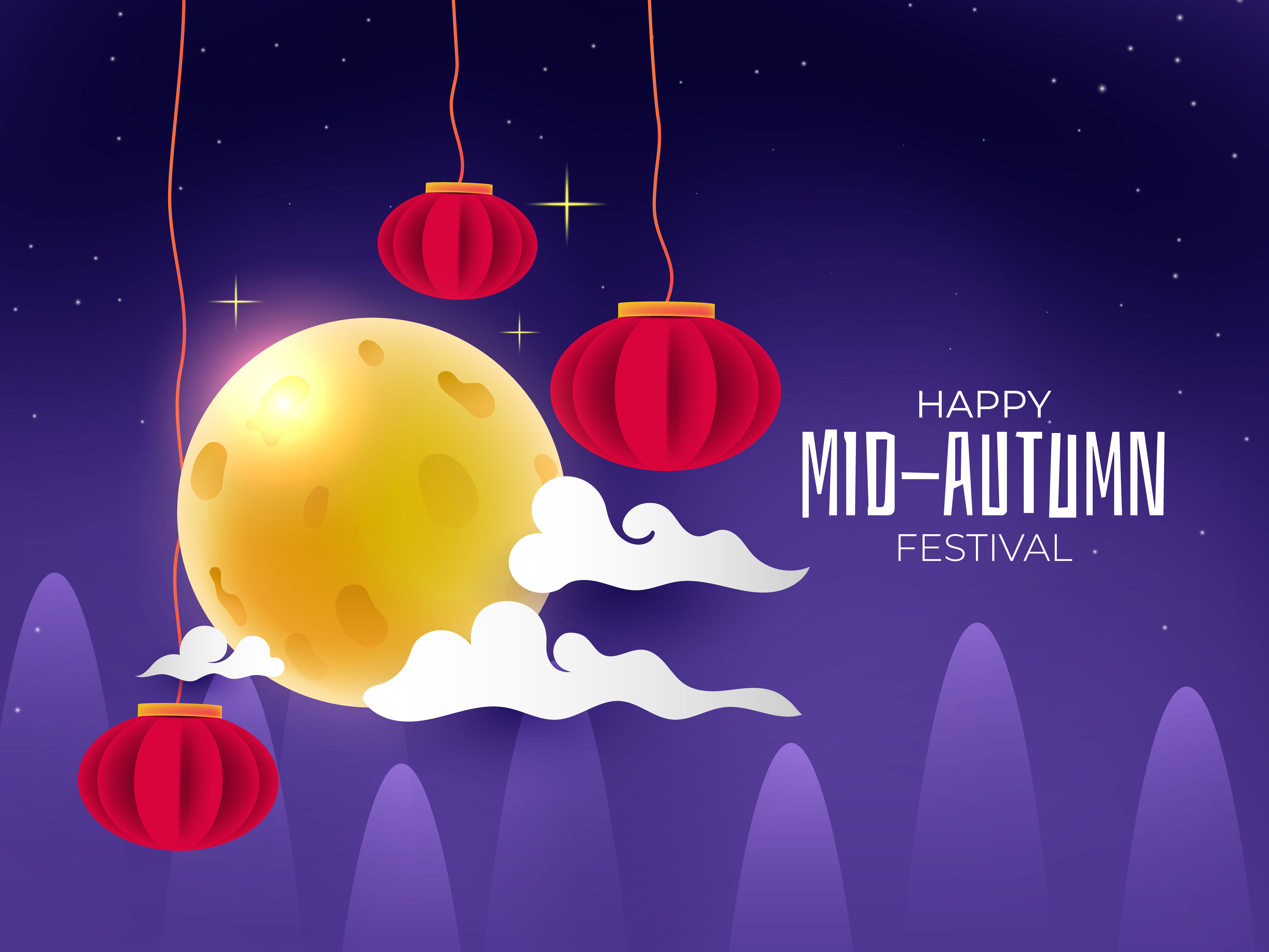 Happy Mid-Autumn Festival Moon and Lanterns HD Wallpaper