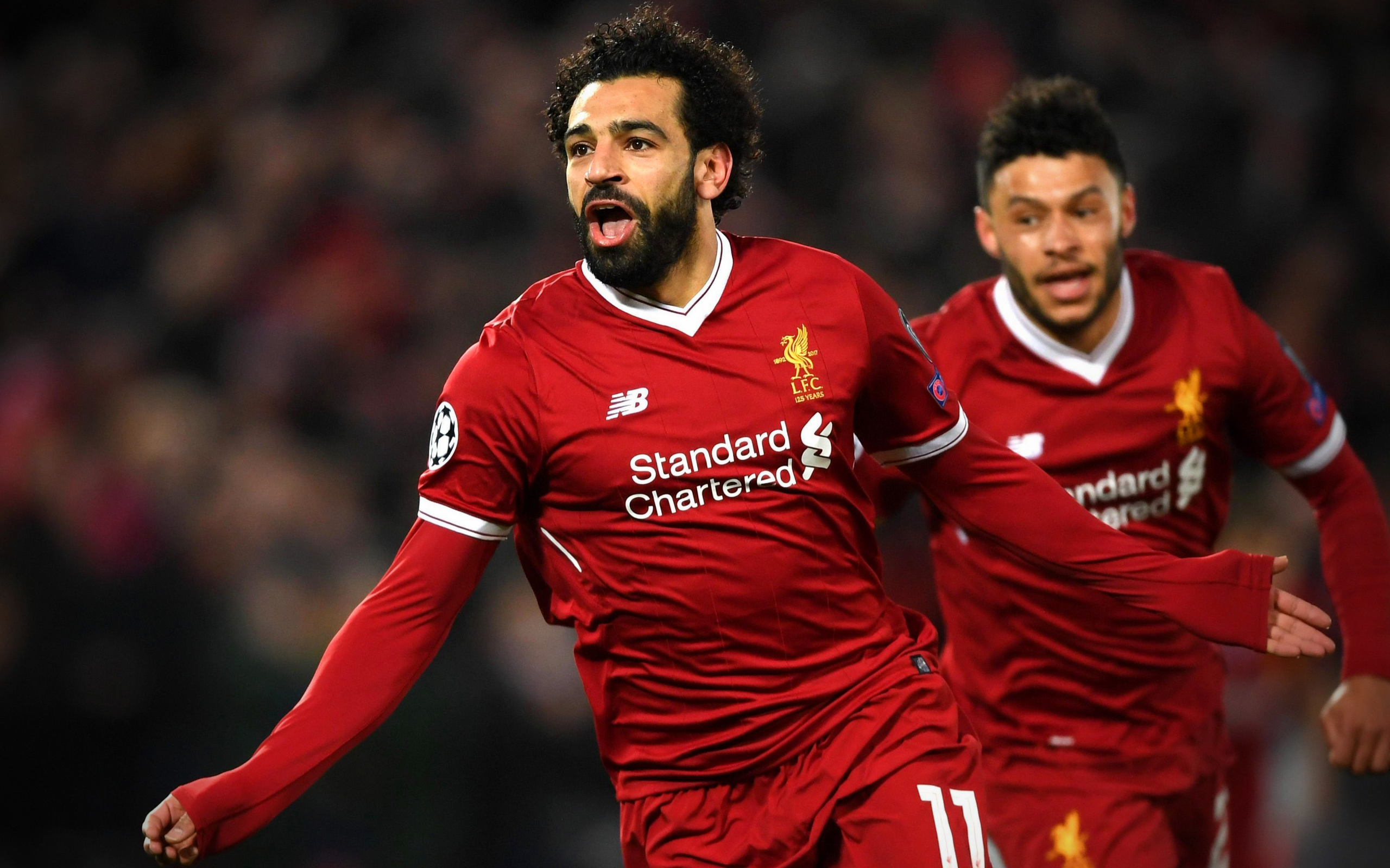 Mohamed Salah celebrates for Liverpool F.C. HD Wallpaper