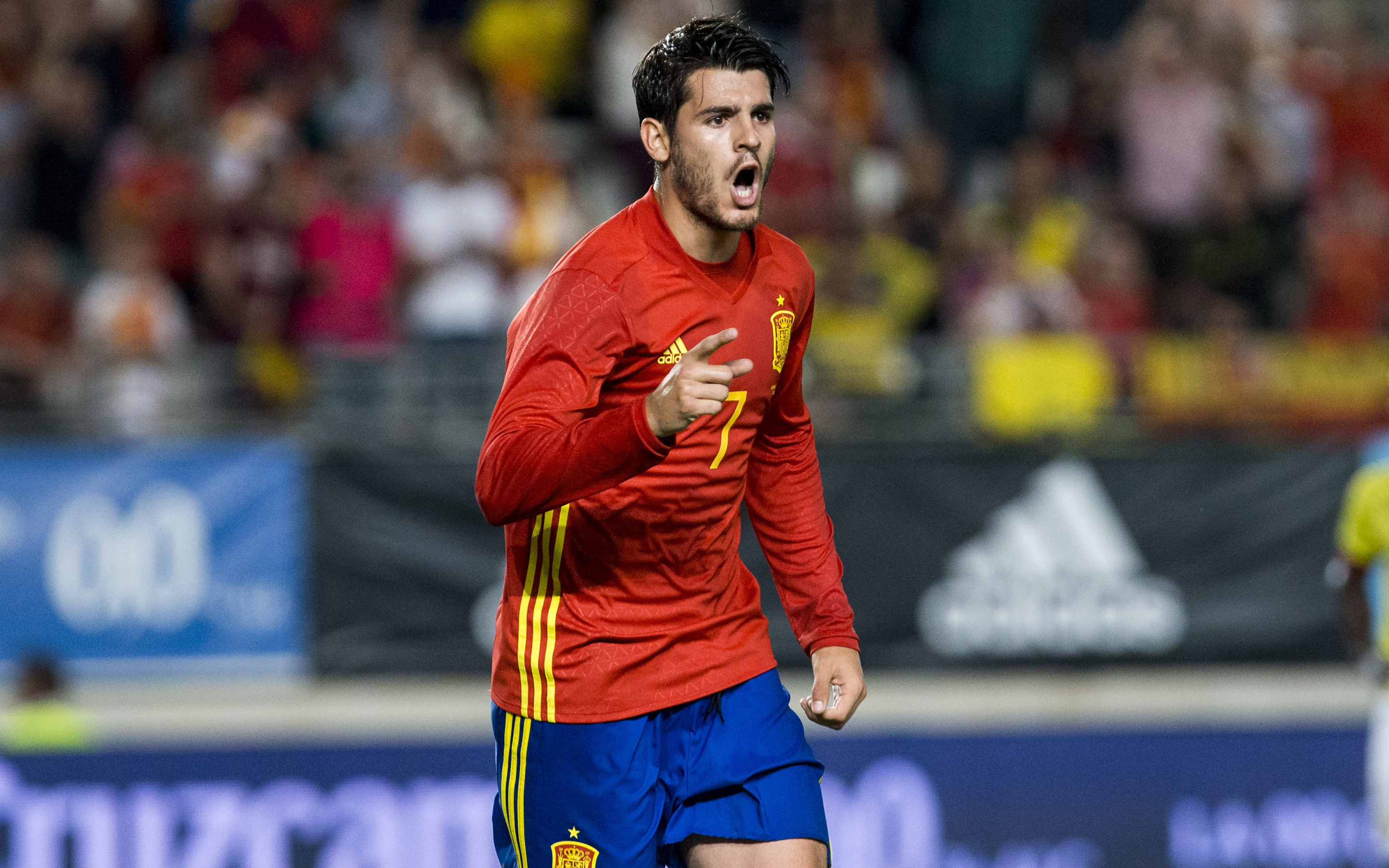 Álvaro Morata celebrates for Spain National Football Team HD Wallpaper