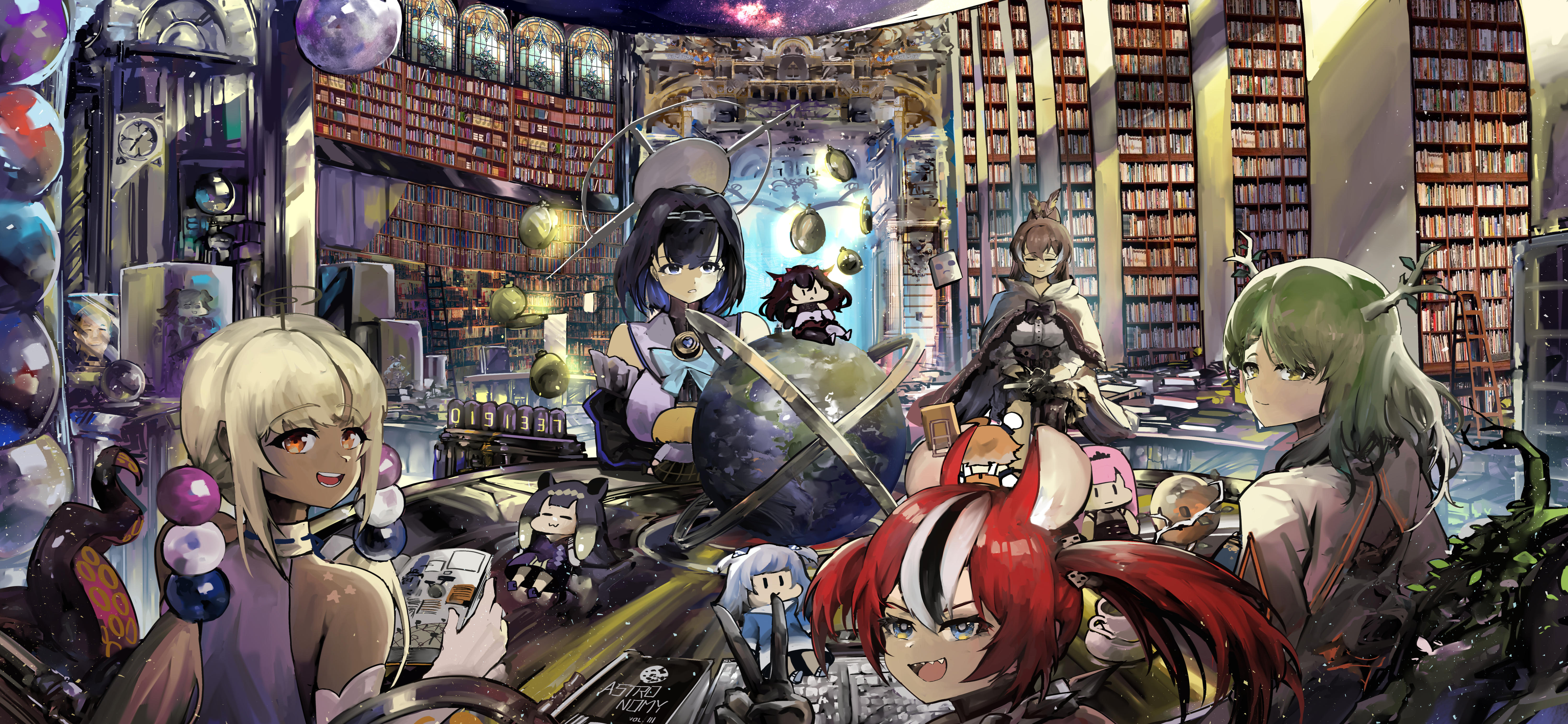 Ouro Kronii and Hololive EN in a grand library HD Wallpaper