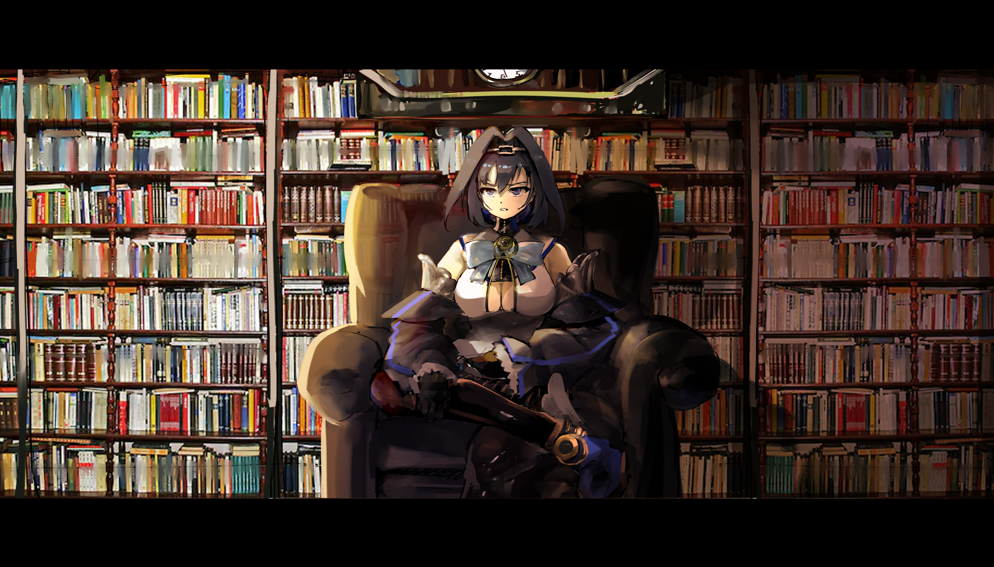 Ouro Kronii in a Library HD Wallpaper