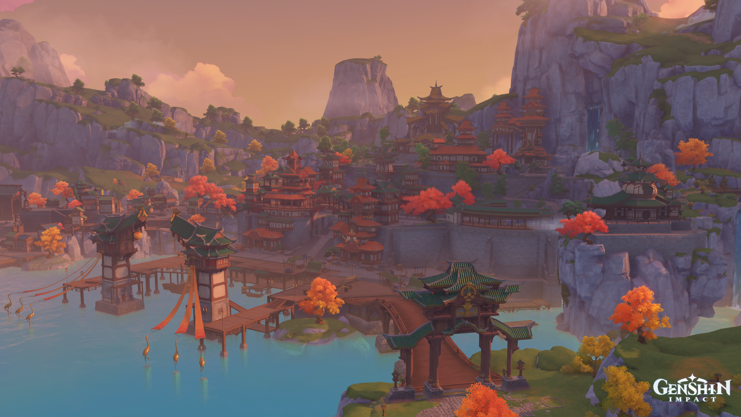 Liyue Harbor at Sunset in Genshin Impact HD Wallpaper