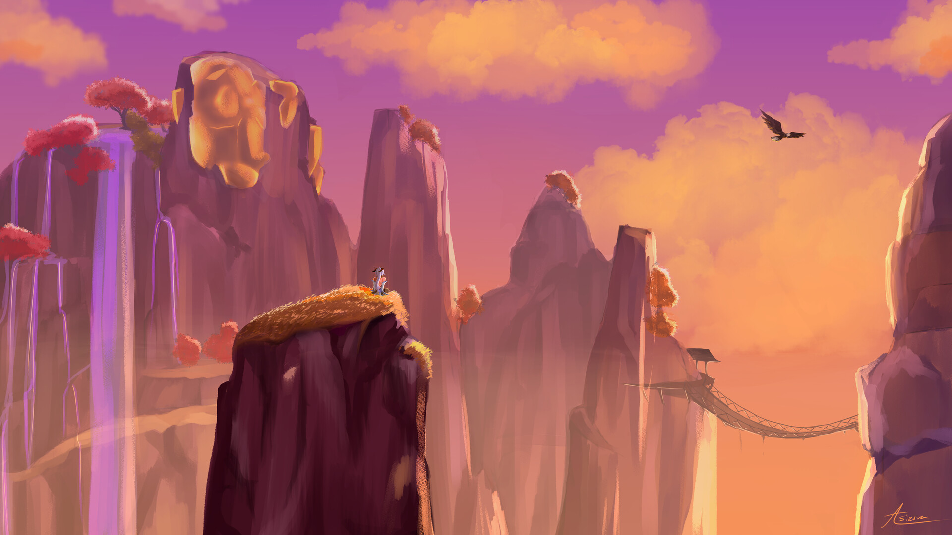 Liyue (Genshin Impact) Golden Sunset over Majestic Mountains HD Wallpaper