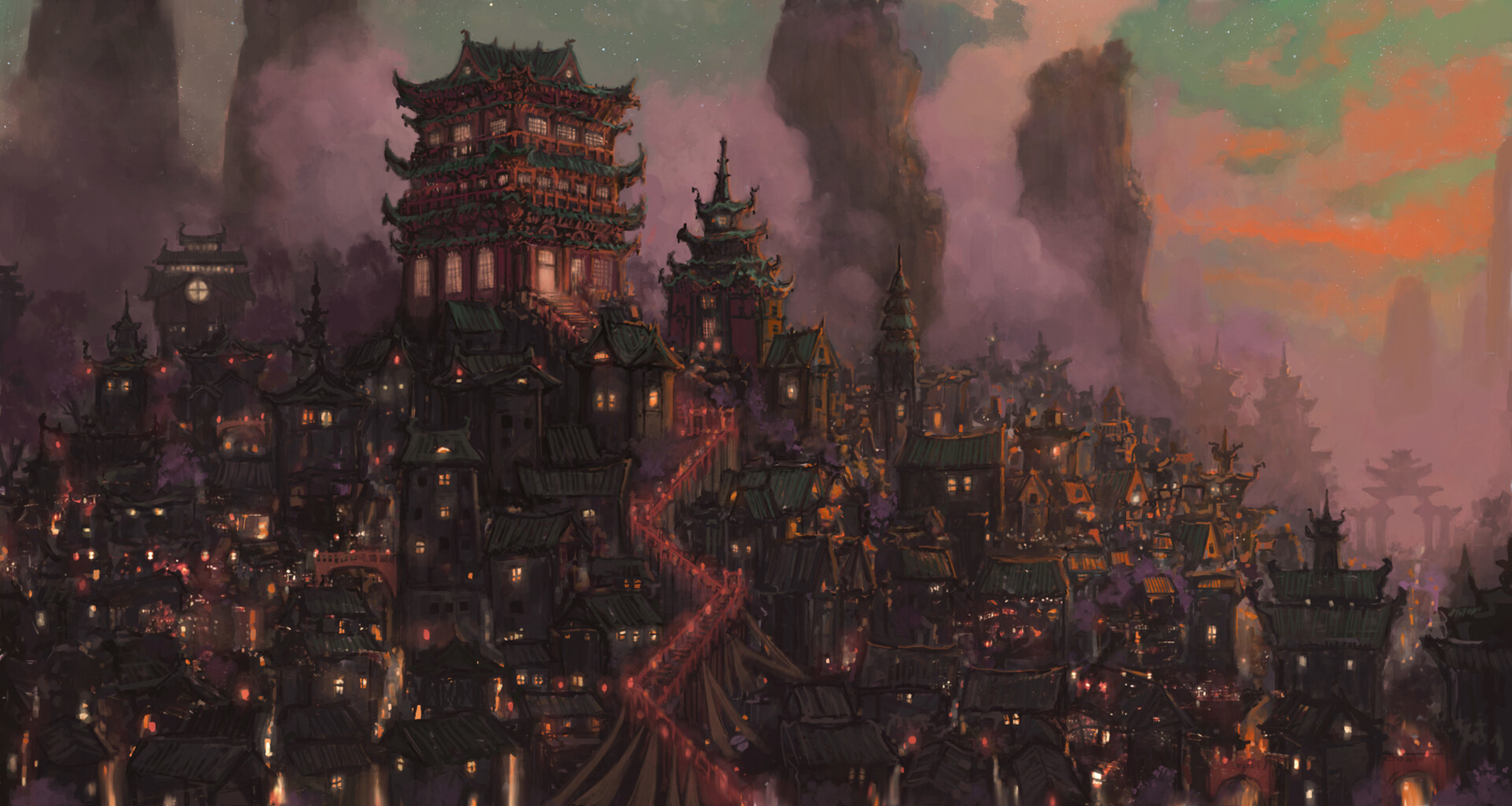 Genshin Impact Liyue City at Dusk HD Wallpaper