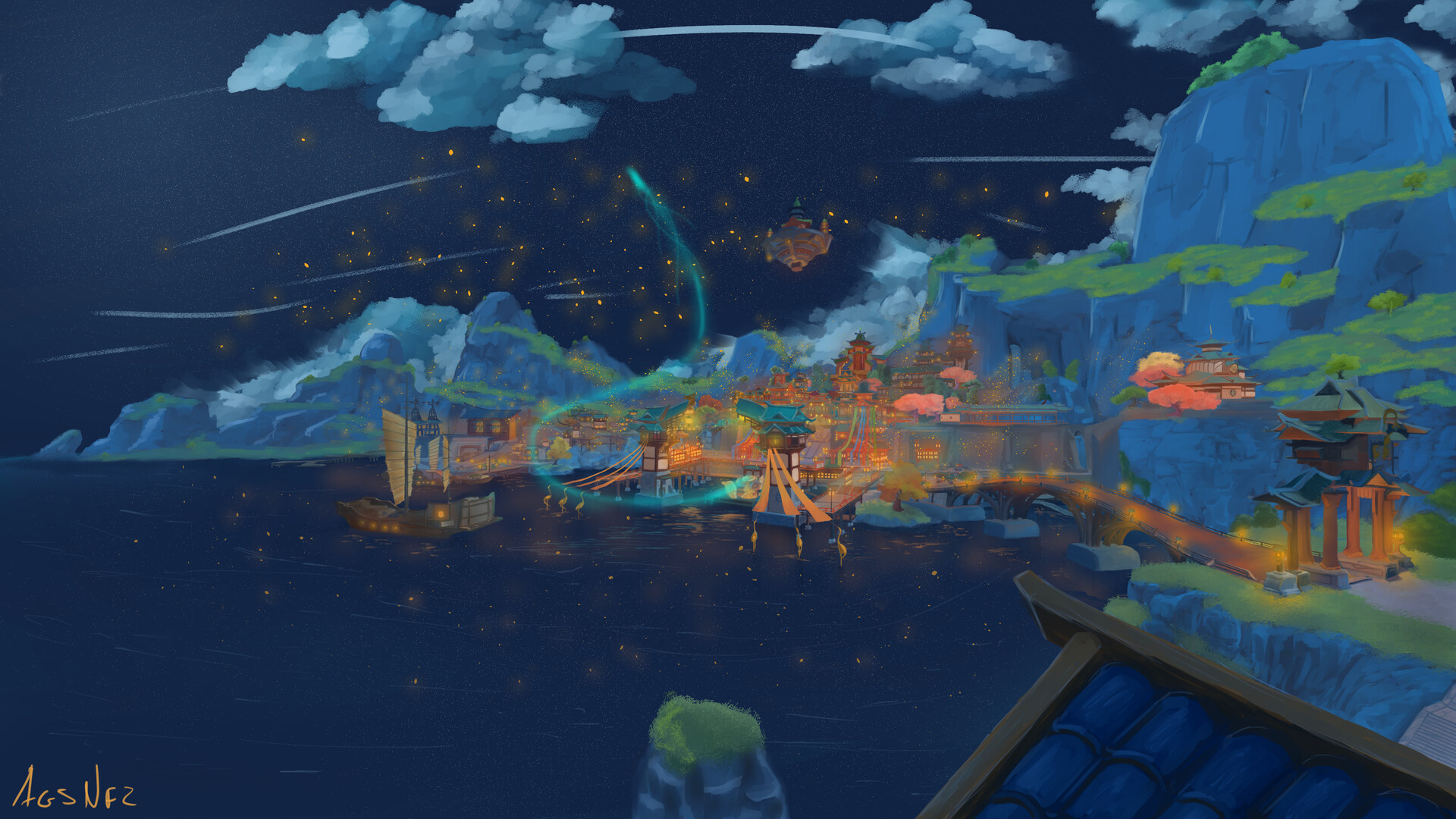 Genshin Impact Liyue Harbor: Illuminated Night View HD Wallpaper