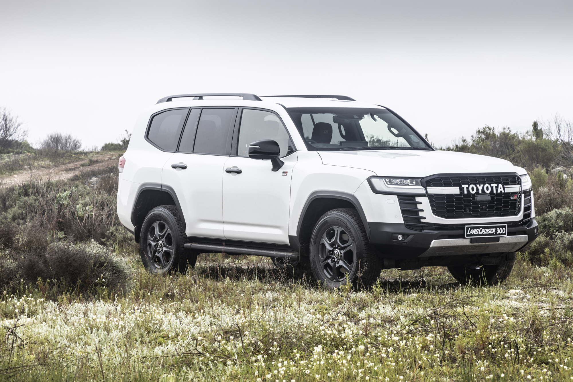 White Toyota Land Cruiser GR-S 300 SUV in field HD Wallpaper