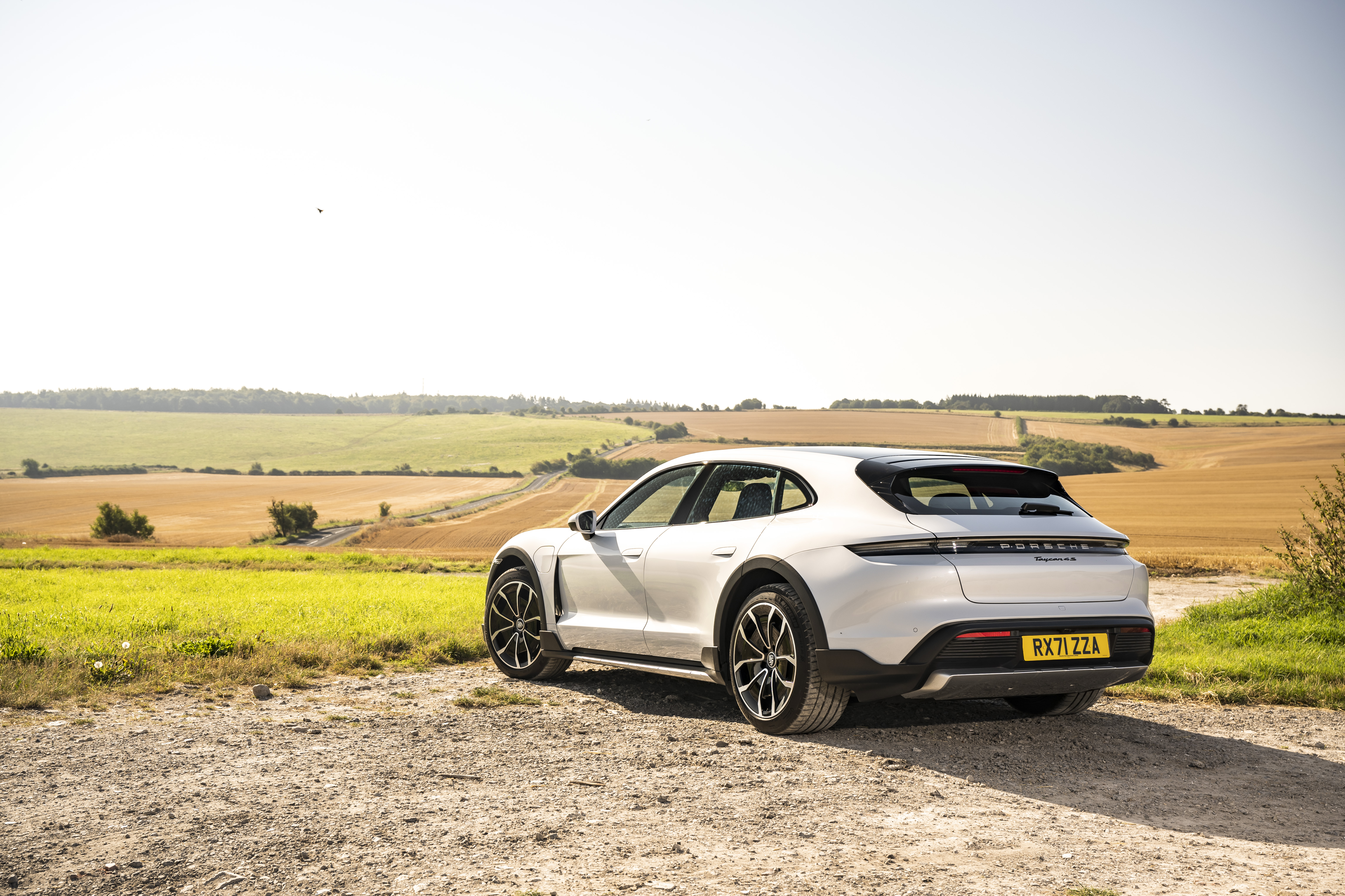White Porsche Taycan 4S Sport Car in Fields 4K HD Wallpaper