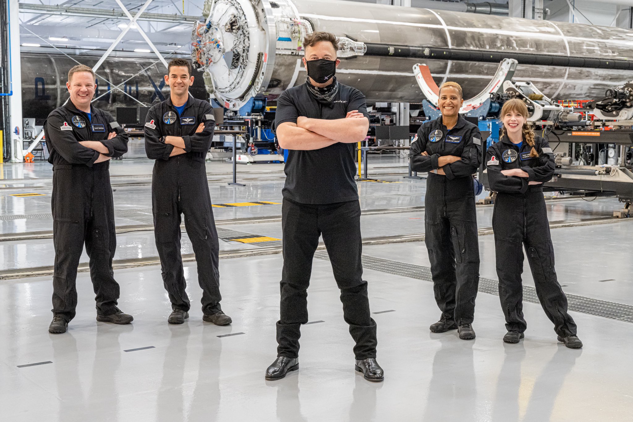 Elon Musk and Inspiration4 Crew with SpaceX Rocket HD Wallpaper