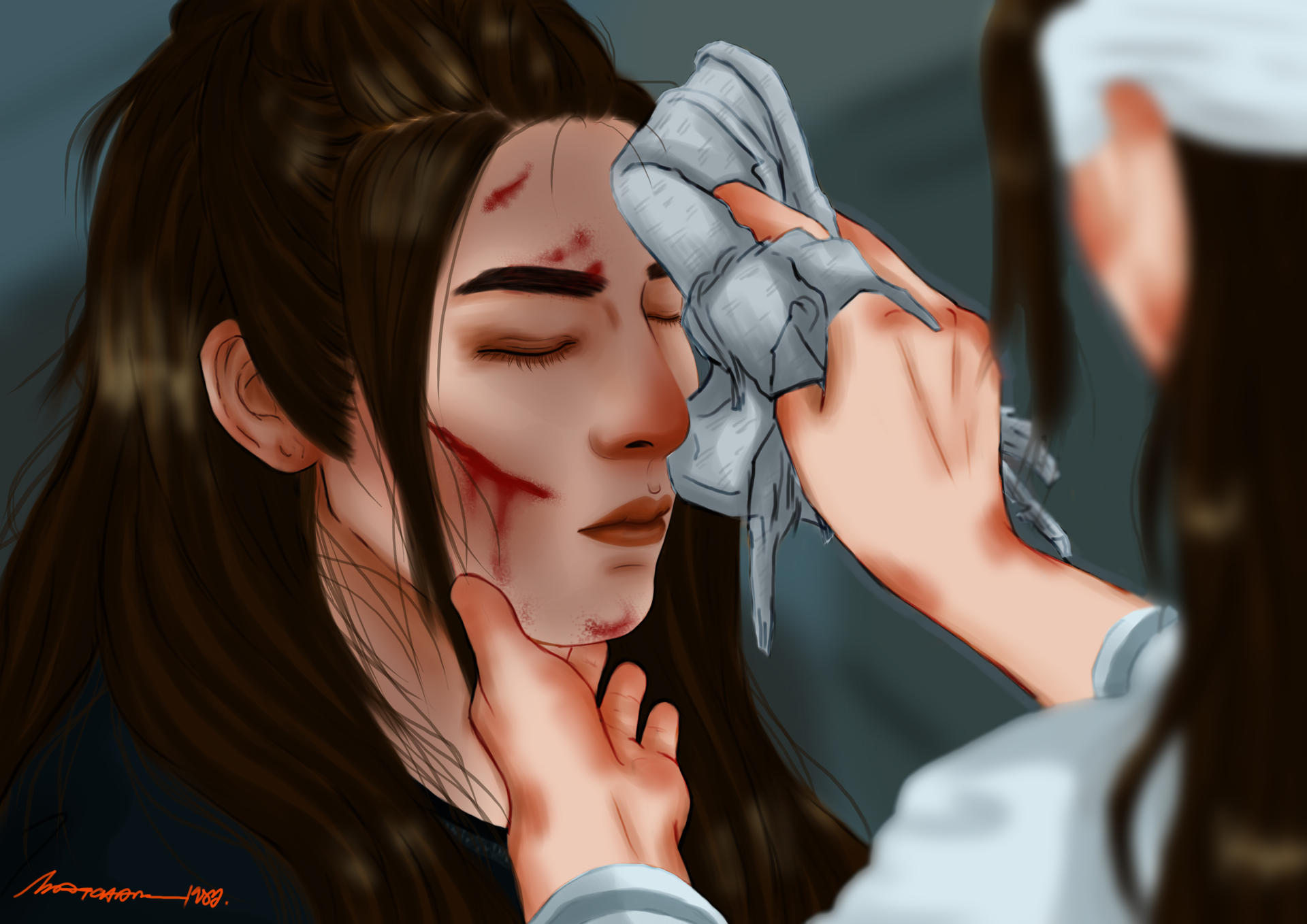 Xue Yang tending to injured Xiao Xingchen HD Wallpaper