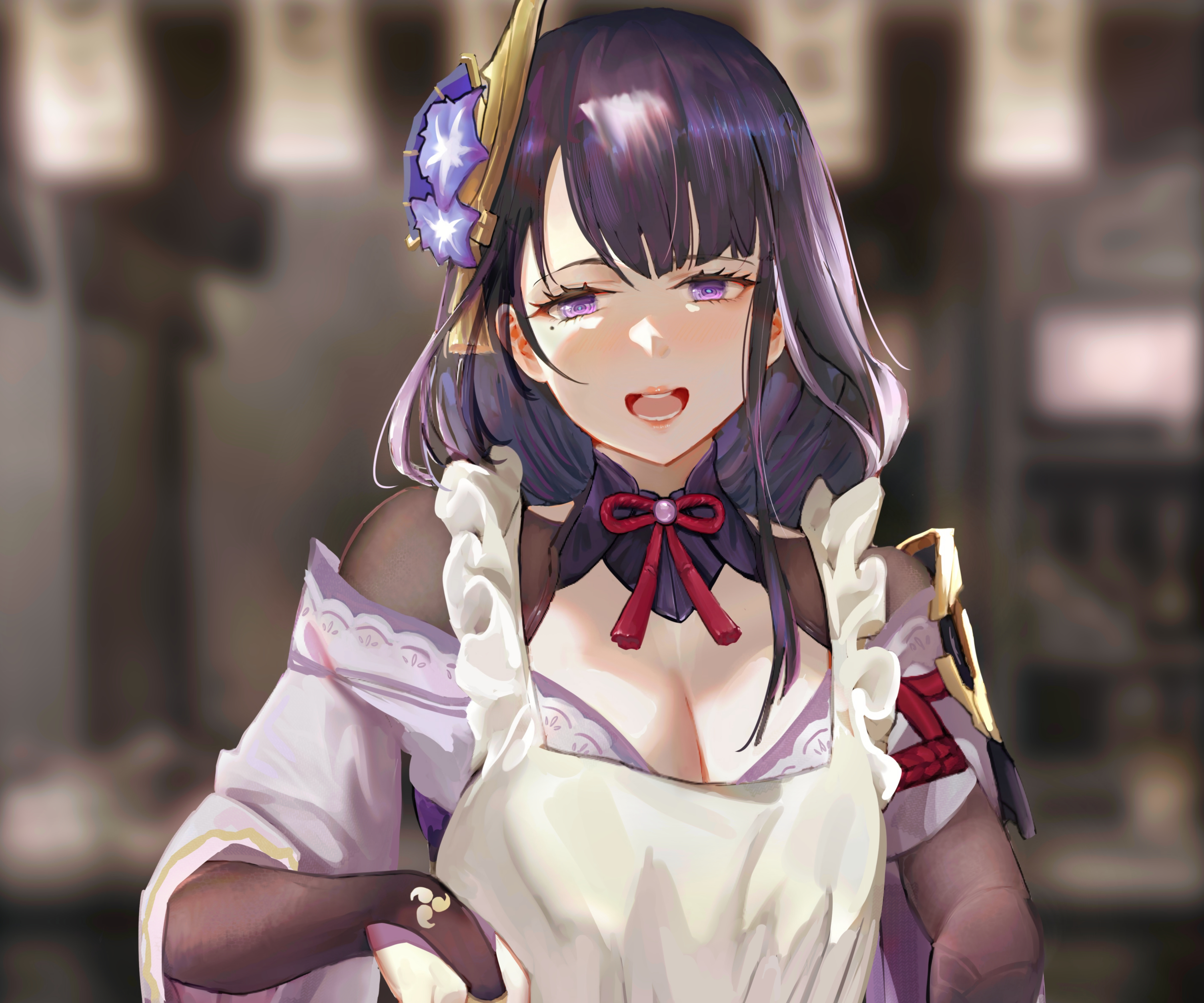 Smiling Raiden Shogun in an apron HD Wallpaper