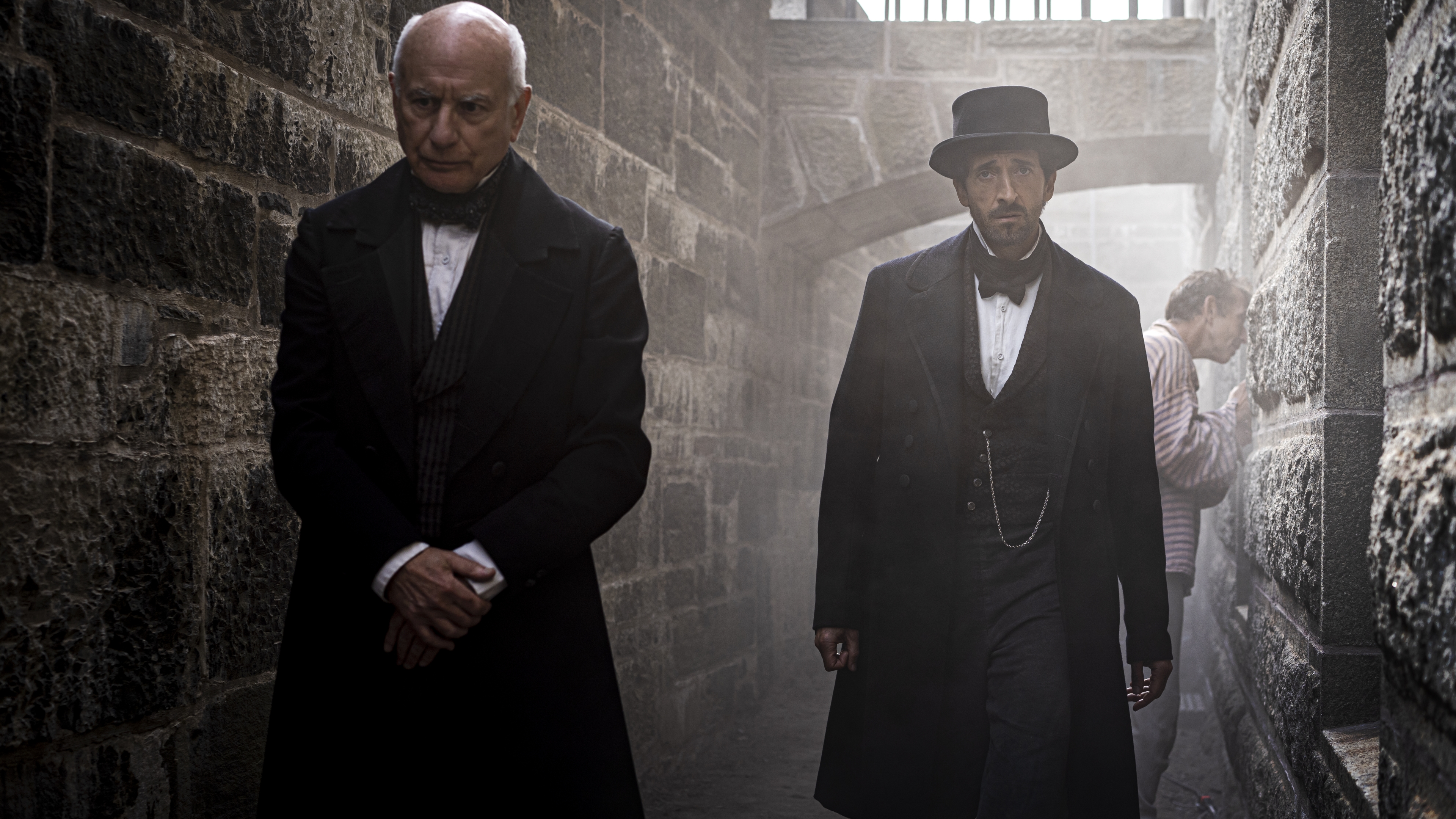 Chapelwaite: Adrien Brody and man in dark passage HD Wallpaper