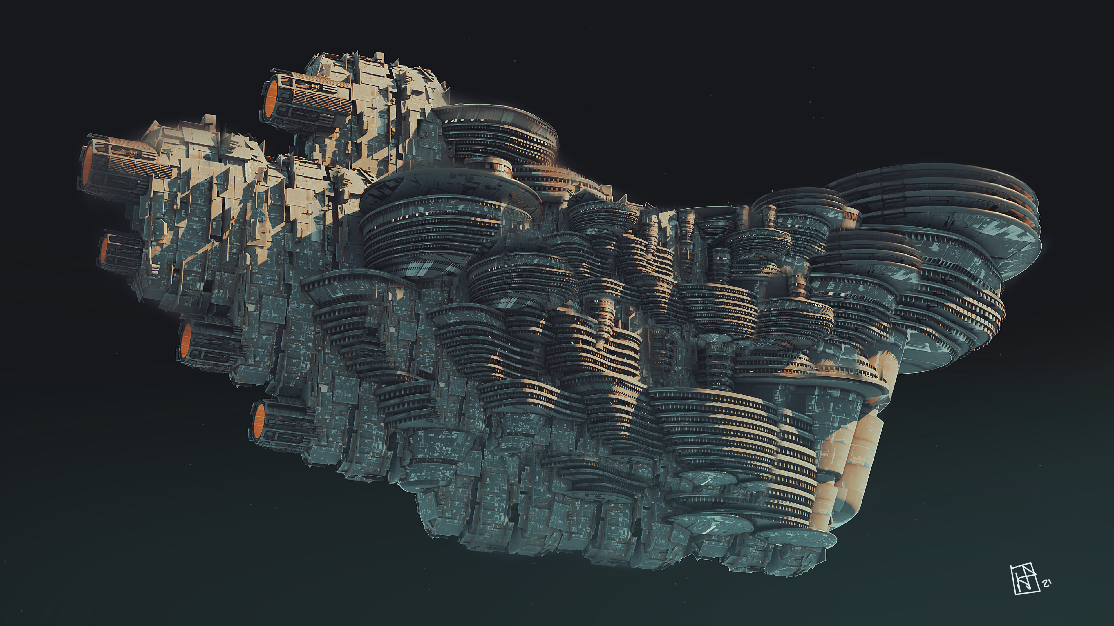 Massive Sci-Fi City Spaceship HD Wallpaper