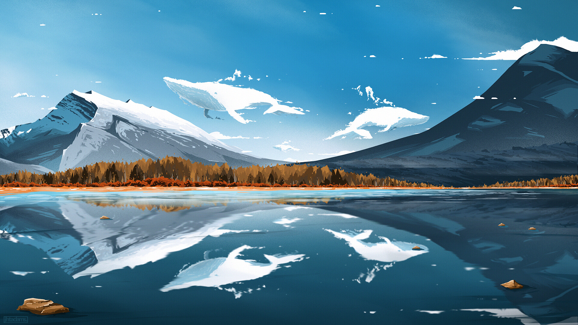 Whale Clouds Reflected in Mountain Lake HD Wallpaper