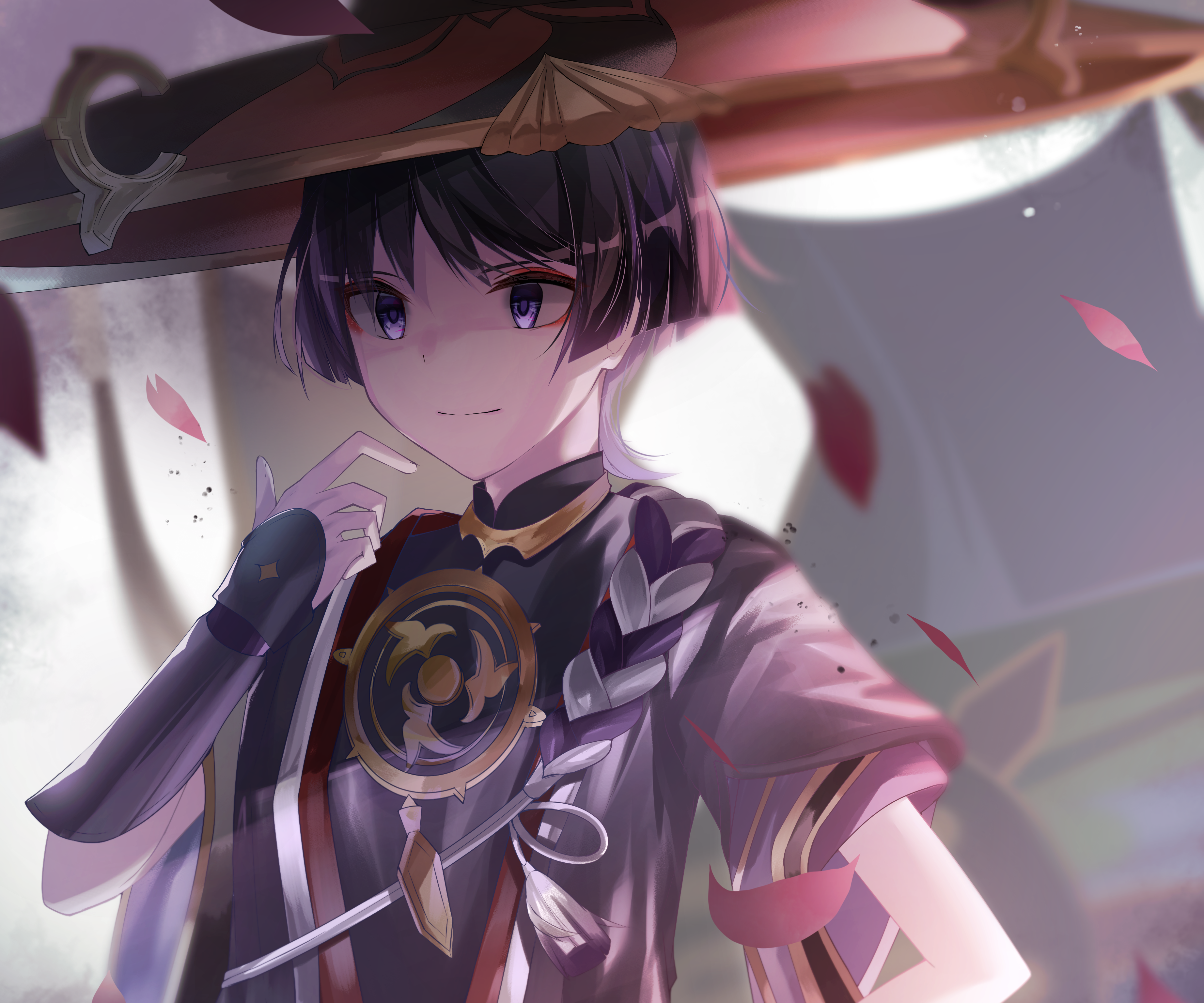 Genshin Impact Scaramouche: Sly smirk and falling petals HD Wallpaper