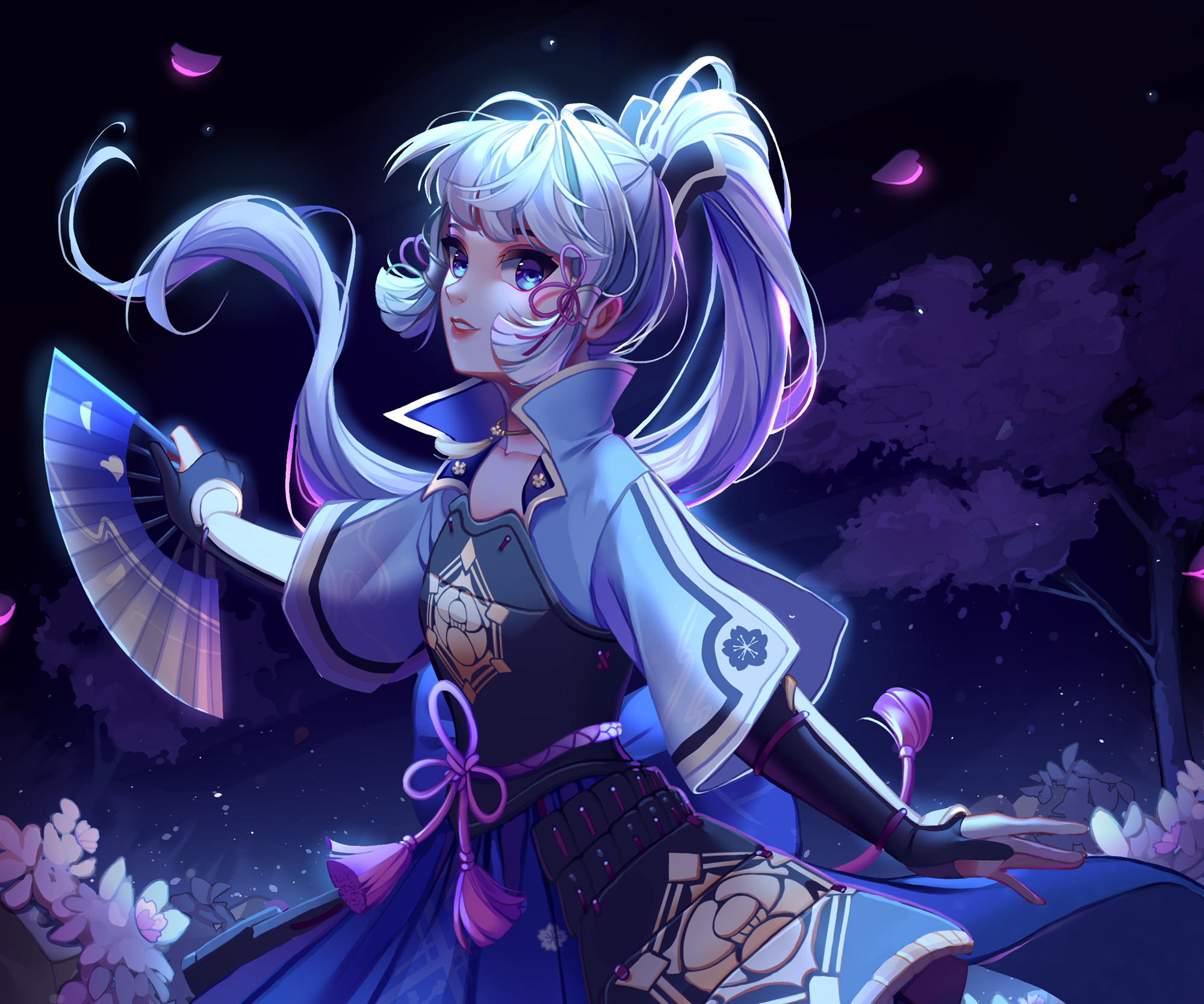 Kamisato Ayaka's Moonlit Dance in Genshin Impact HD Wallpaper
