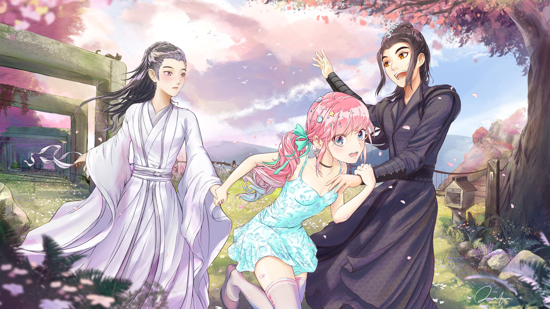 Mo Dao Zu Shi: Xiao Xingchen and Xue Yang pulling girl HD Wallpaper