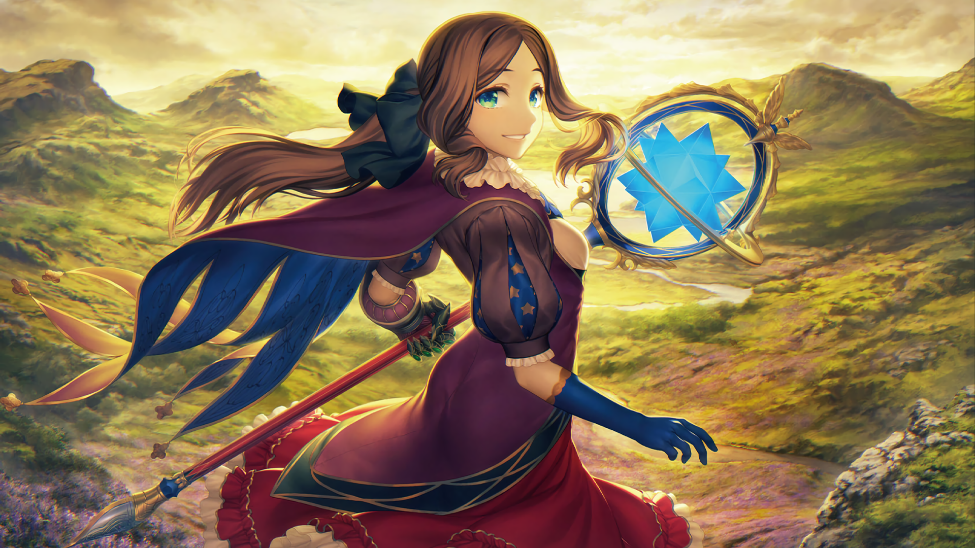 Leonardo da Vinci (Fate/Grand Order) smiling in a golden landscape HD Wallpaper