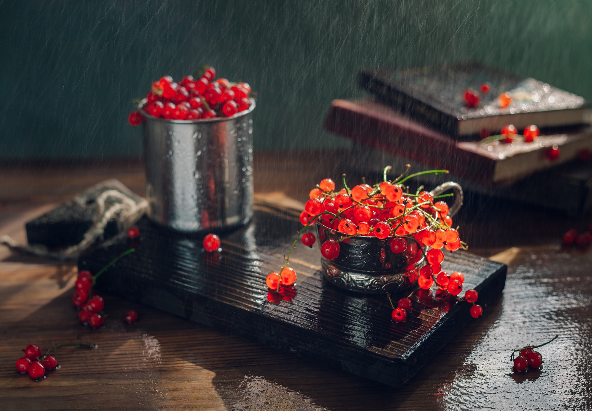 Rainy Still Life with Red Currants HD Wallpaper