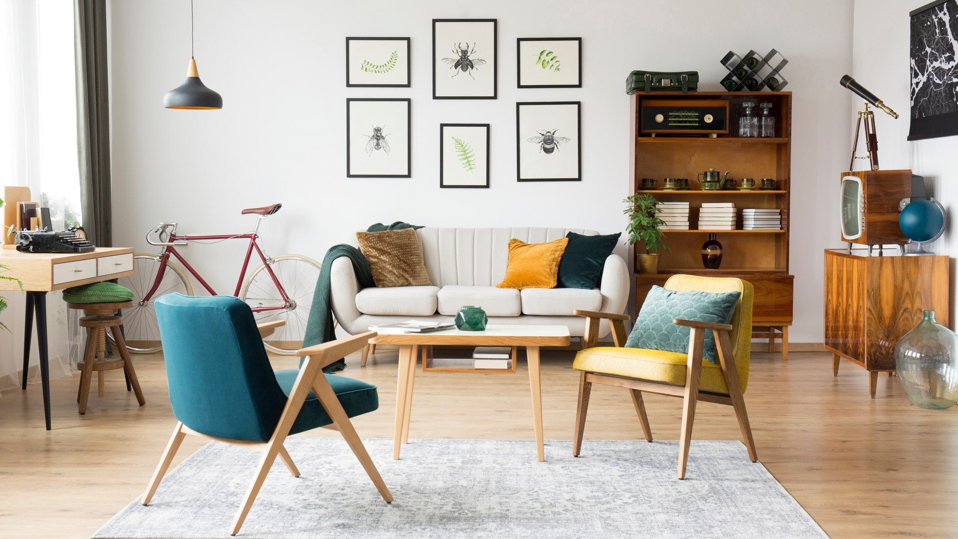 Stylish Mid-Century Modern Living Room Interior HD Wallpaper