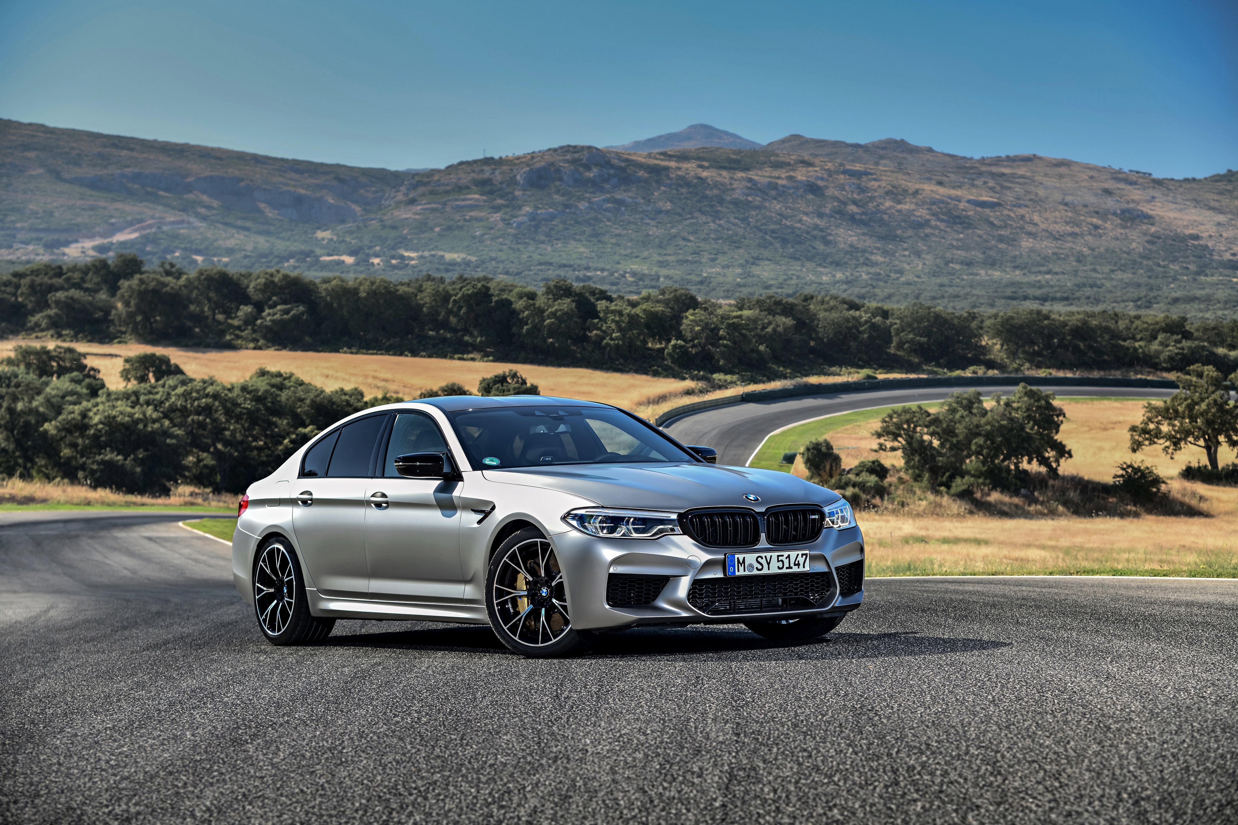 BMW M5 Competition Silver Luxury Car on Track 4K HD Wallpaper
