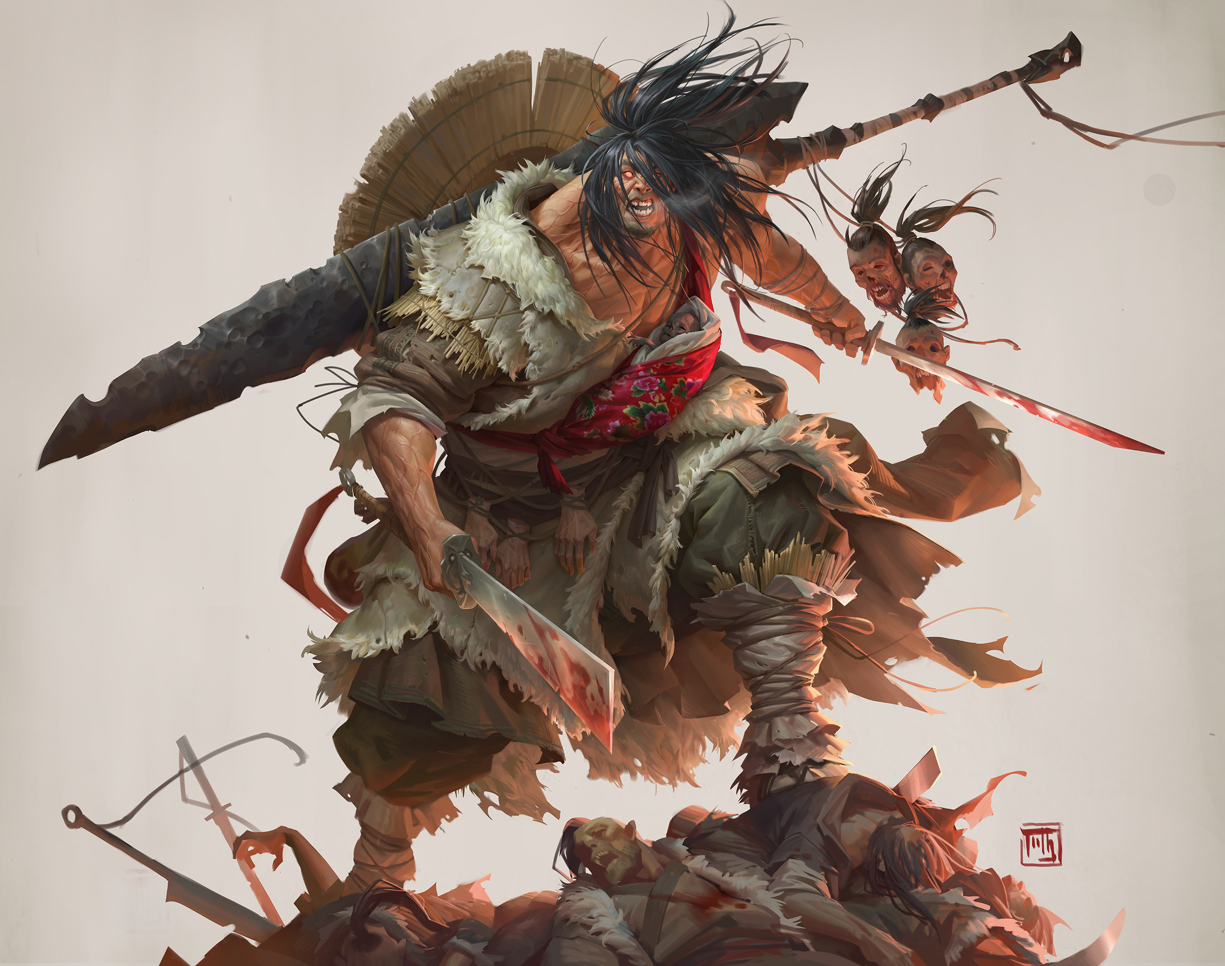 SWORD GHOST Samurai Warrior with Severed Heads HD Wallpaper