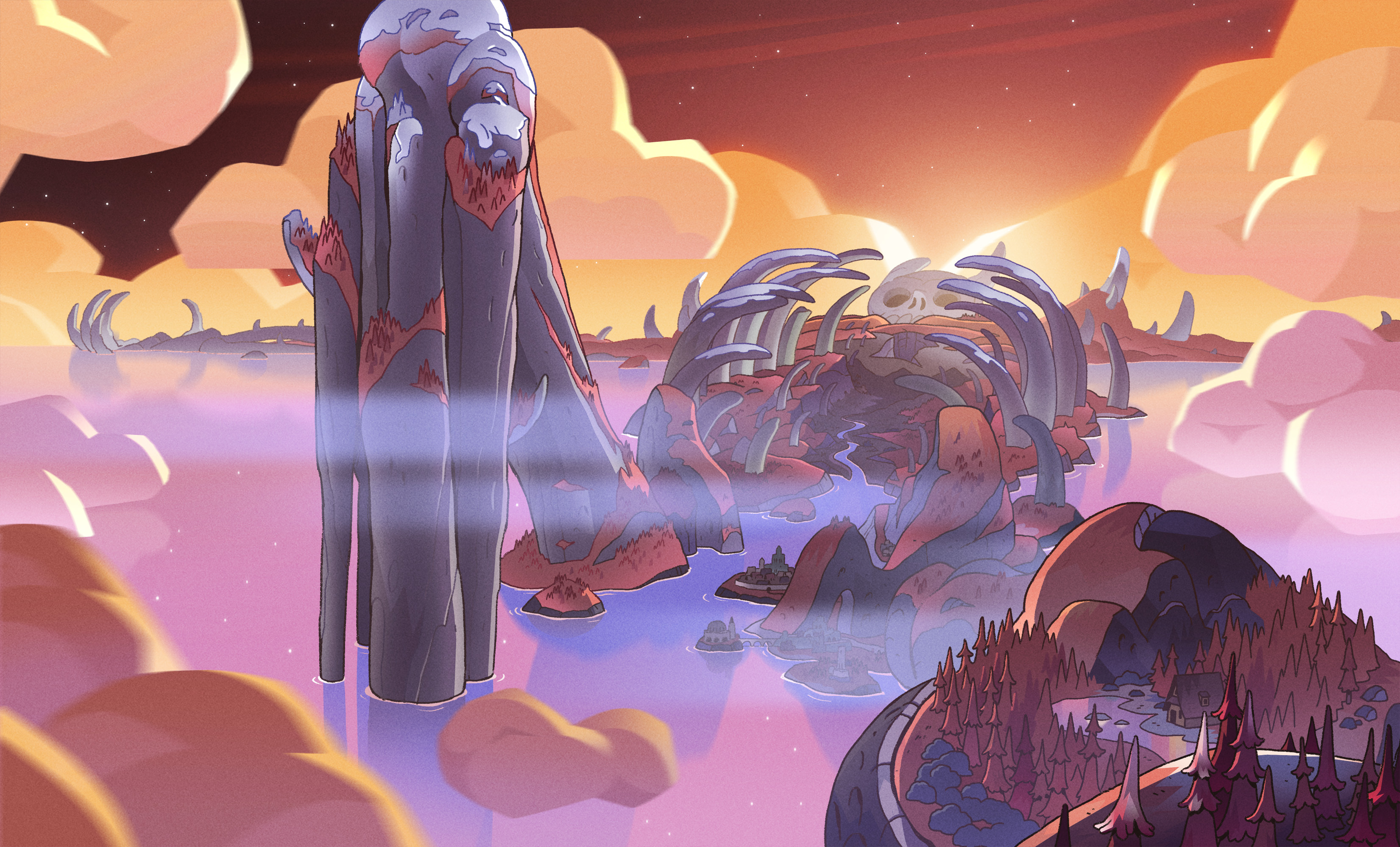 The Boiling Isles Sunset Landscape HD Wallpaper