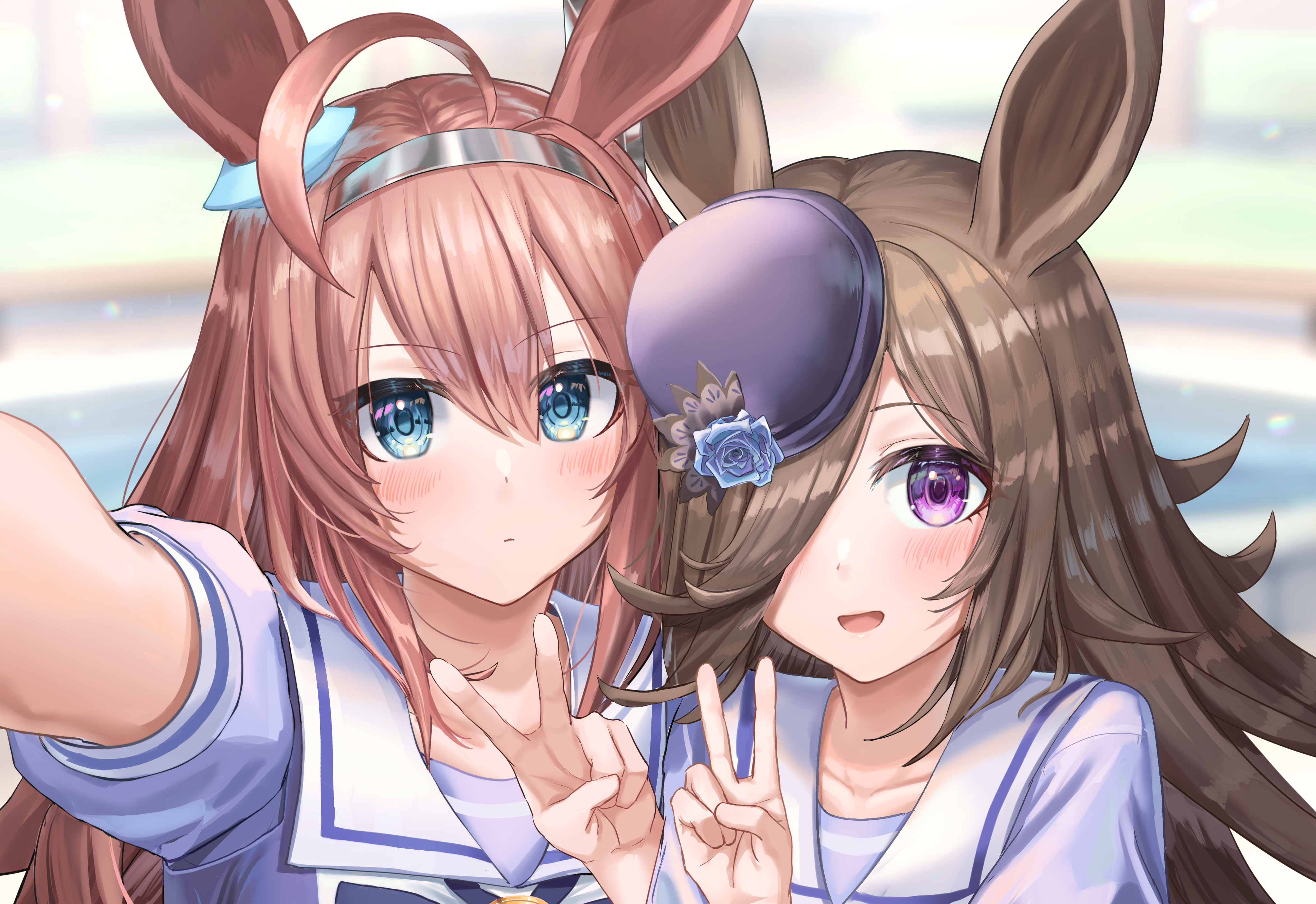 Uma Musume Rice Shower and Mihono Bourbon selfie HD Wallpaper