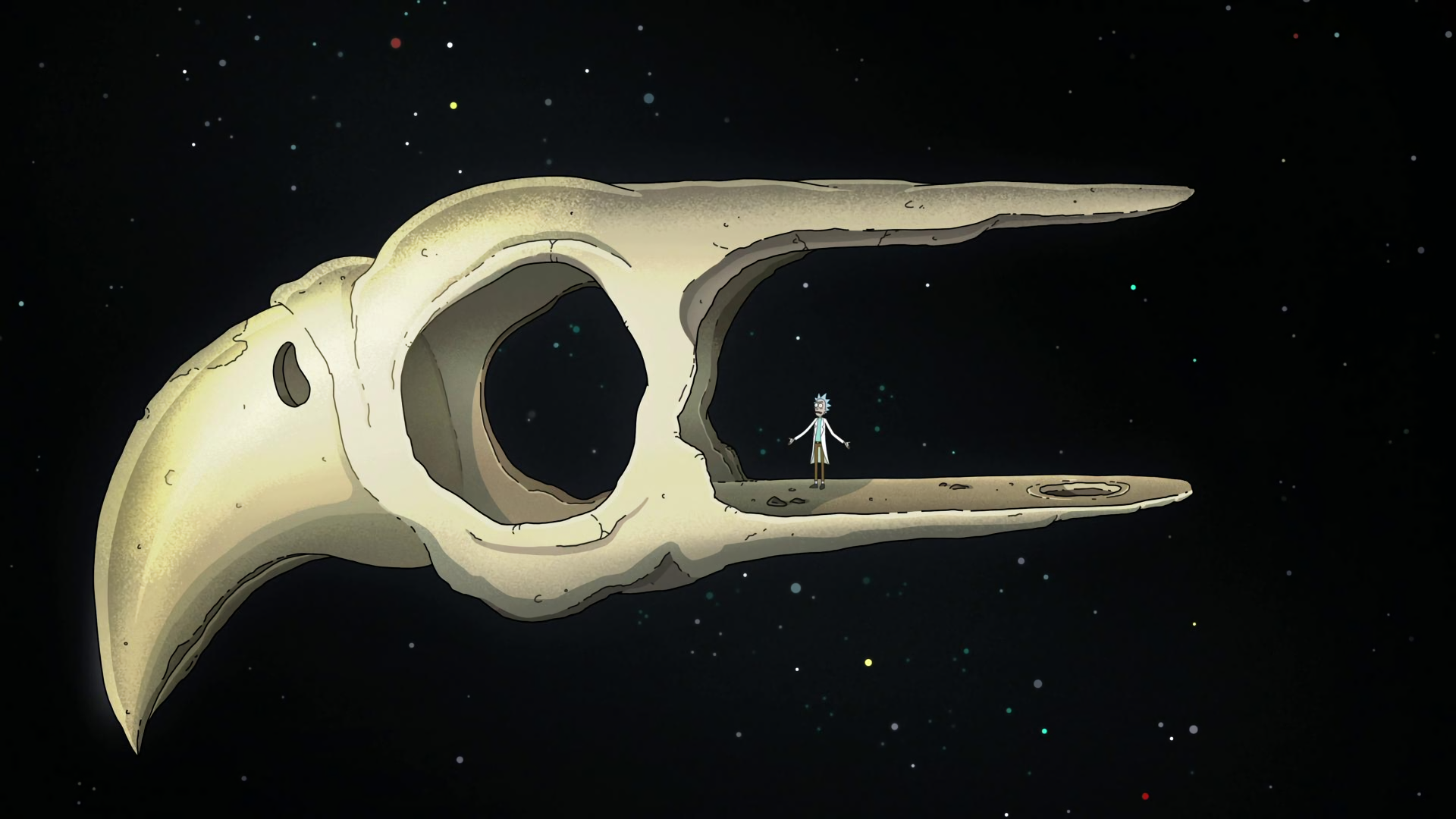 Rick Sanchez in Giant Bird Skull in Space HD Wallpaper