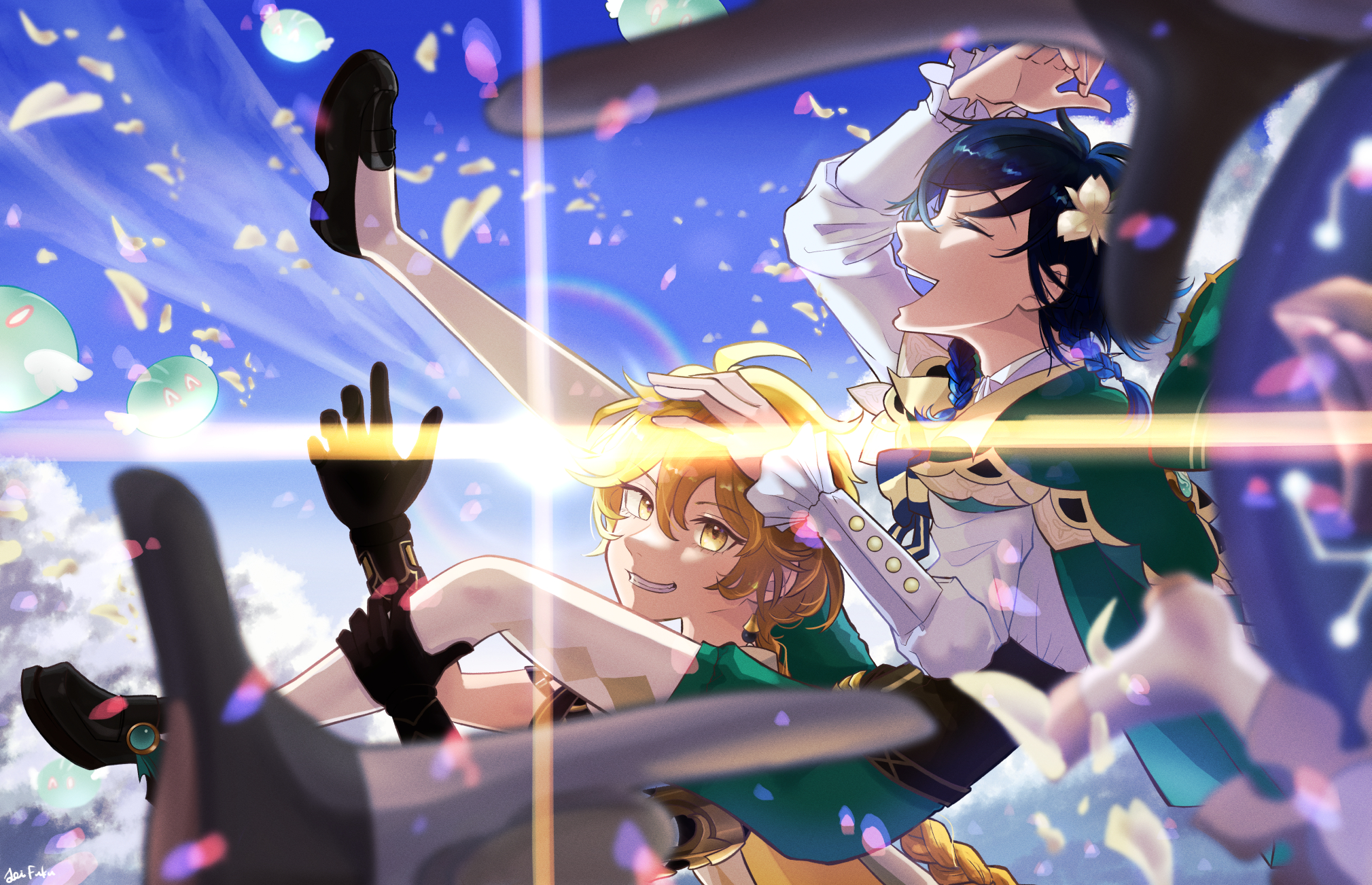 Genshin Impact: Venti and Aether's joyful flight HD Wallpaper