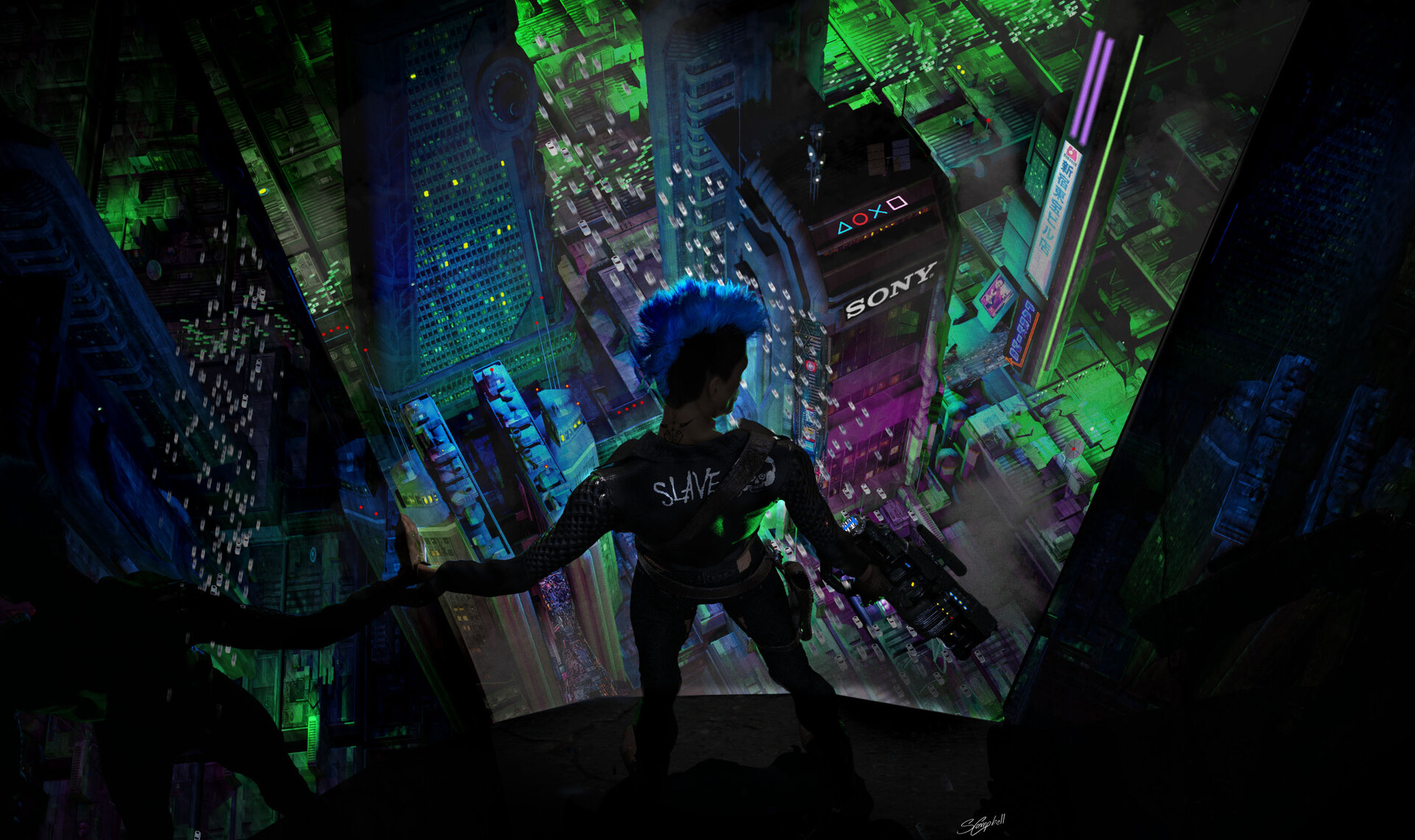 Cyberpunk Rebel overlooking Sony City HD Wallpaper
