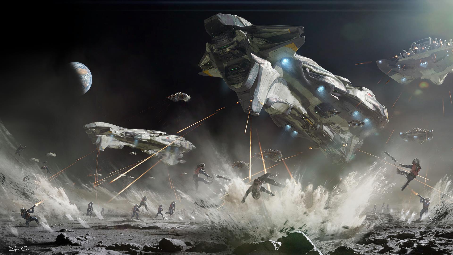 Alita: Battle Angel URM ship battle on moon HD Wallpaper