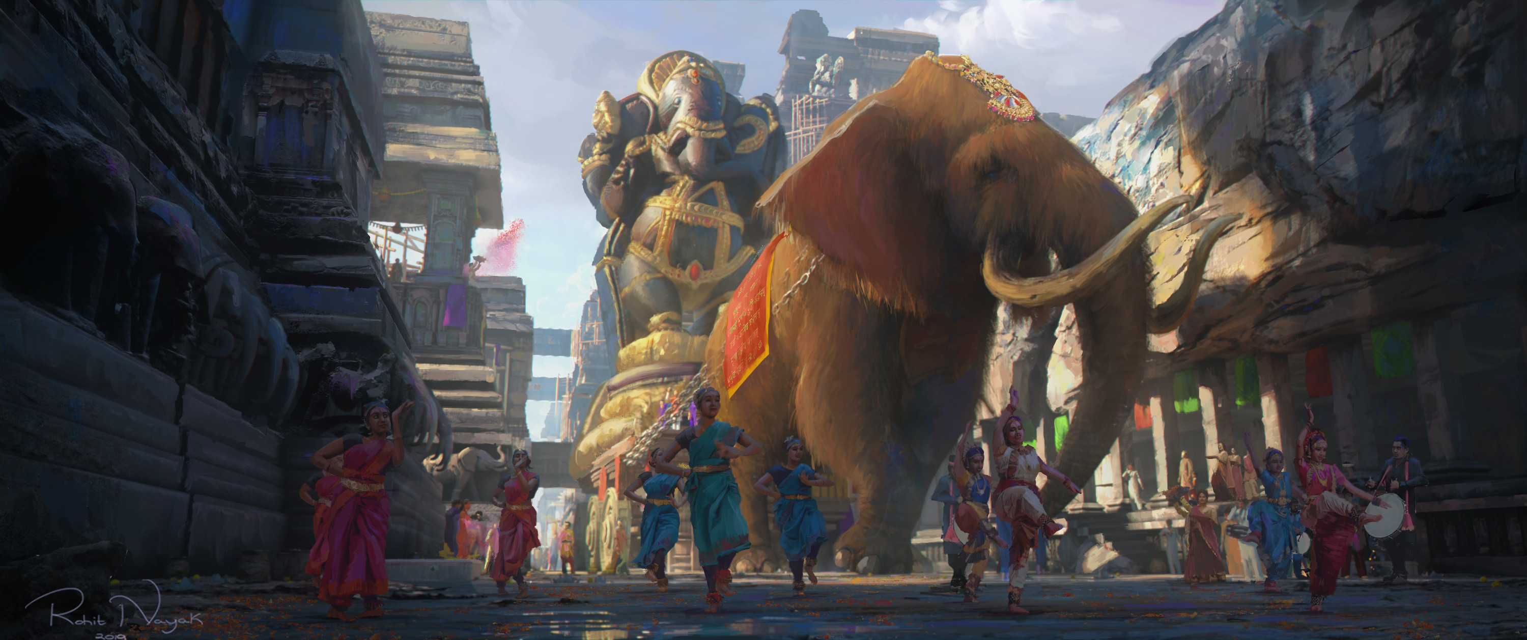 Grand Ganesh Procession with Mammoth Elephant HD Wallpaper